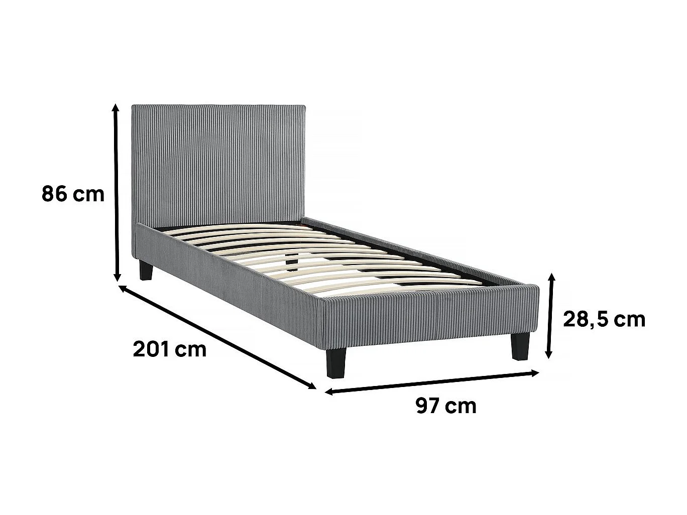 Fluweel Corduroy Bed "Ambre" - 90 x 190 - Grijs, Comfortabel en Elegant voor Compacte Ruimtes