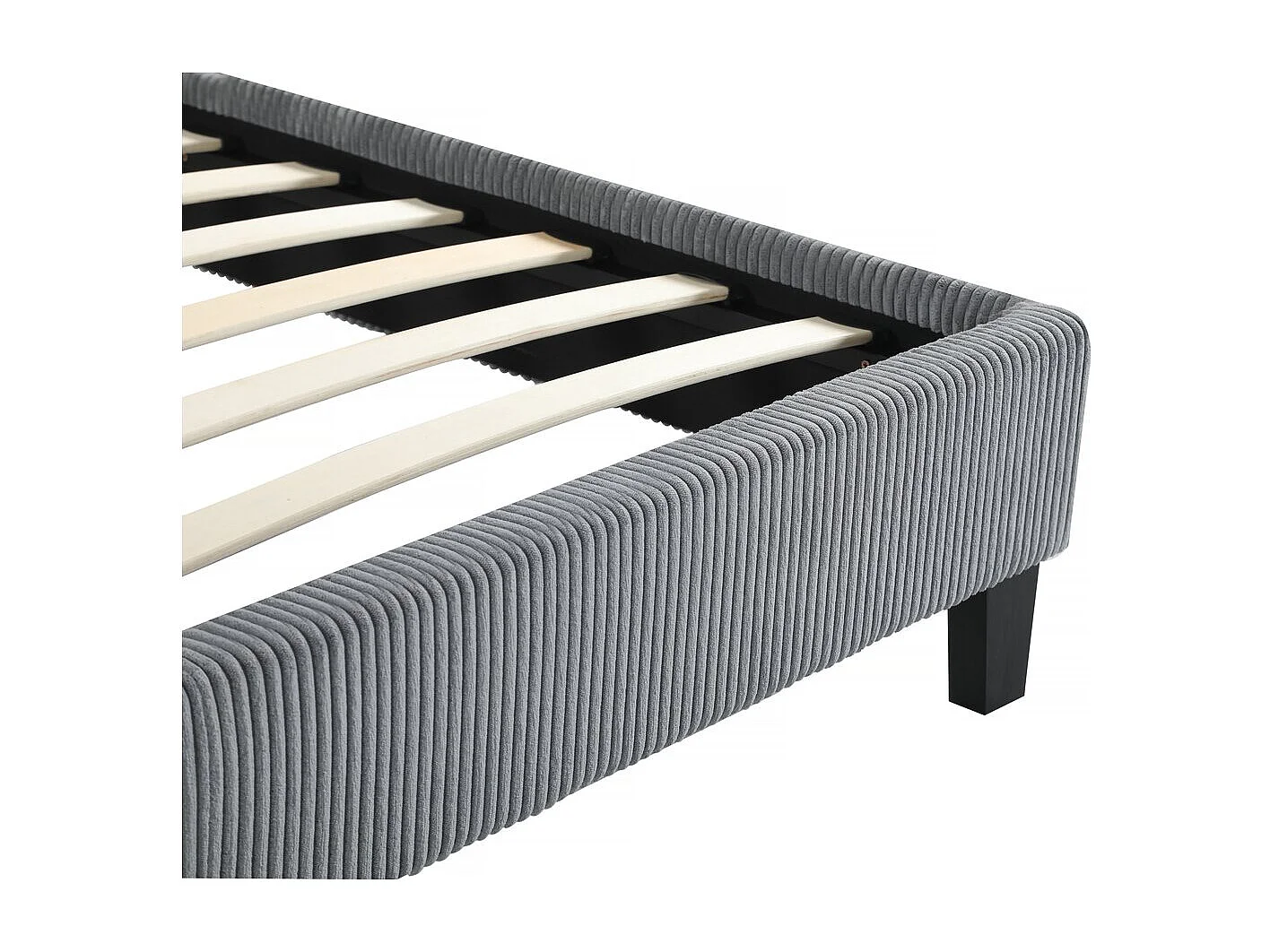 Cama em Veludo Cotelê "Ambre" - 160 x 200 - Cinza, Confortável e Elegante para um Quarto Sofisticado