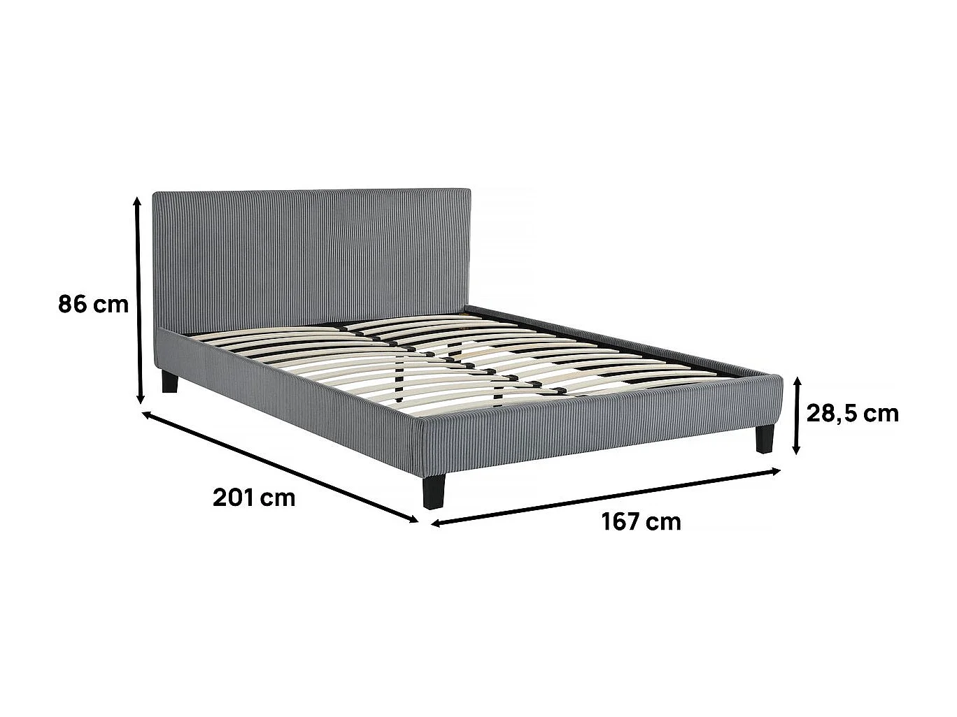 Fluweelribbed Bed "Ambre" - 160 x 200 - Grijs, Comfortabel en Elegant voor een Verfijnde Slaapkamer