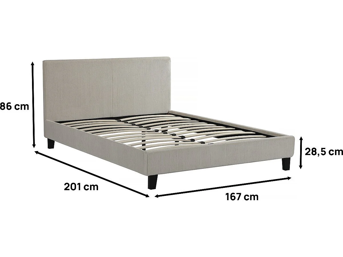Cama Estofada em Veludo "Ambre" - 160 x 200 - Bege