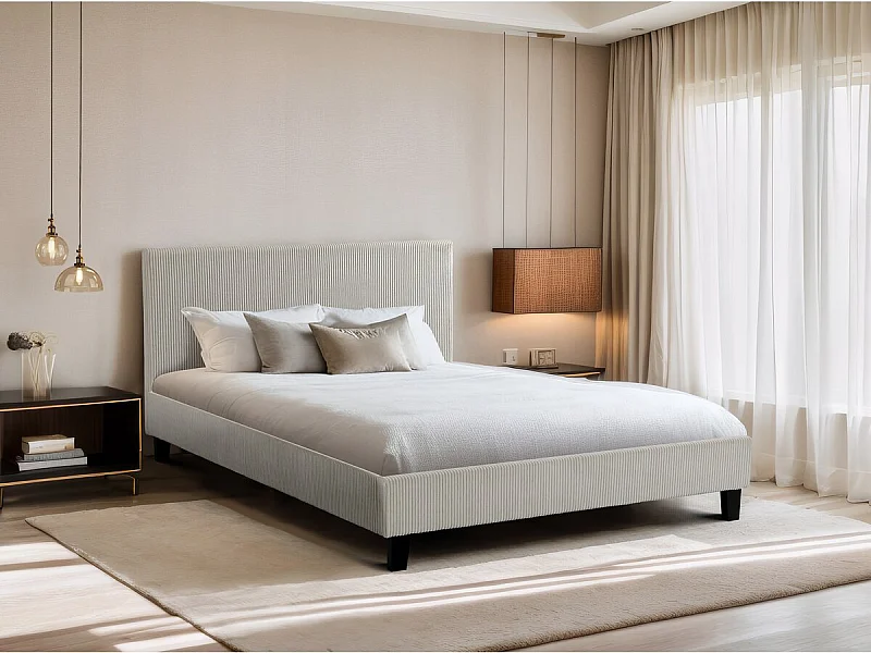 Lit en Velours Cotelé "Ambre" - 160 x 200 - Beige