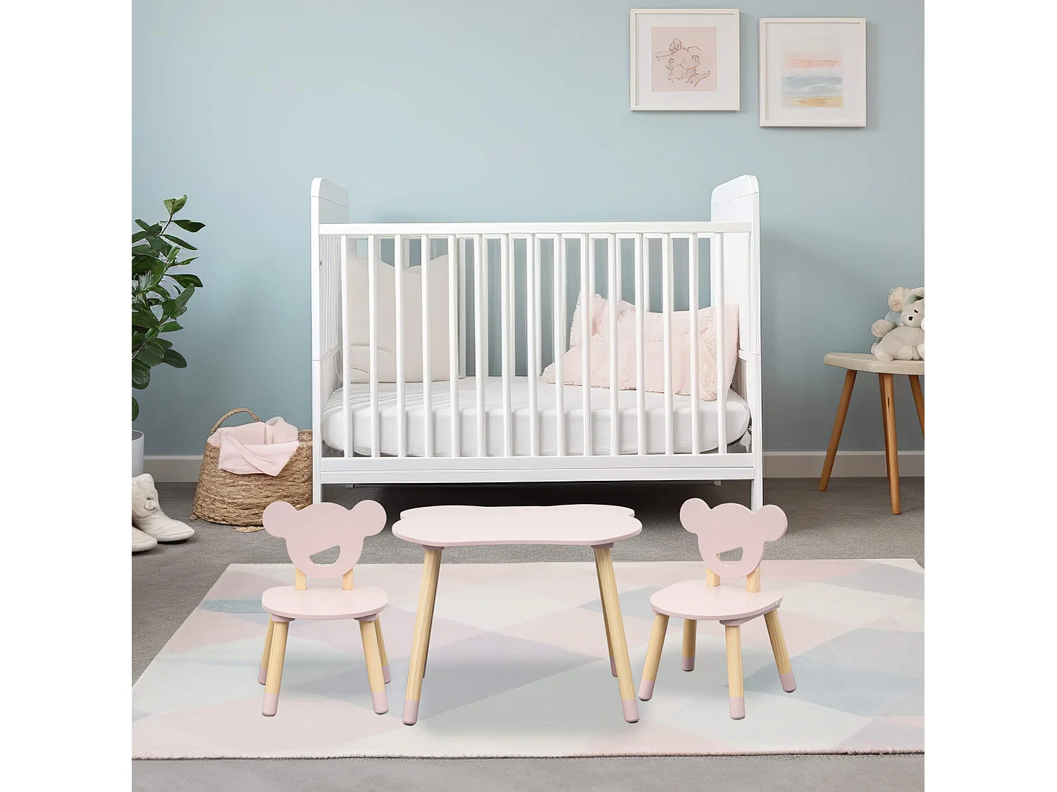 Tavolino e 2 Sedie per Bambini Rebecca Mobili Sika 44x60x56 MDF Pino Rosa Marrone SET 3 pezzi