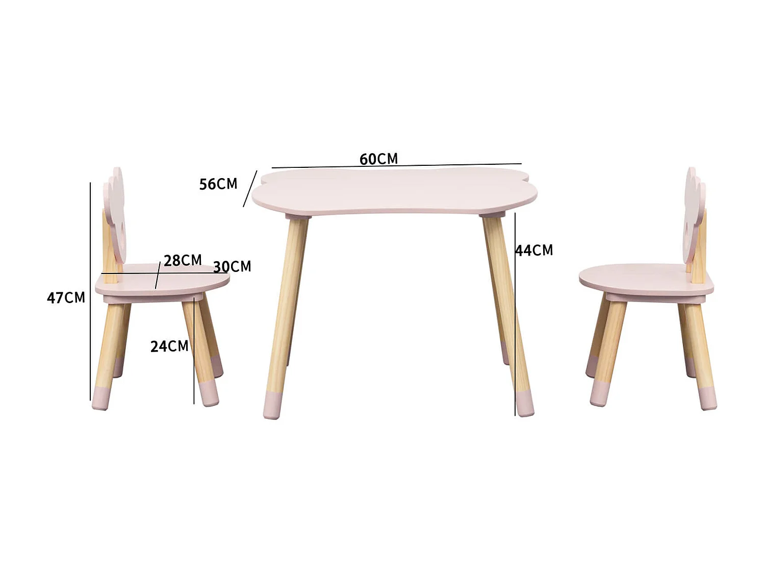 Tavolino e 2 Sedie per Bambini Rebecca Mobili Sika 44x60x56 MDF Pino Rosa Marrone SET 3 pezzi