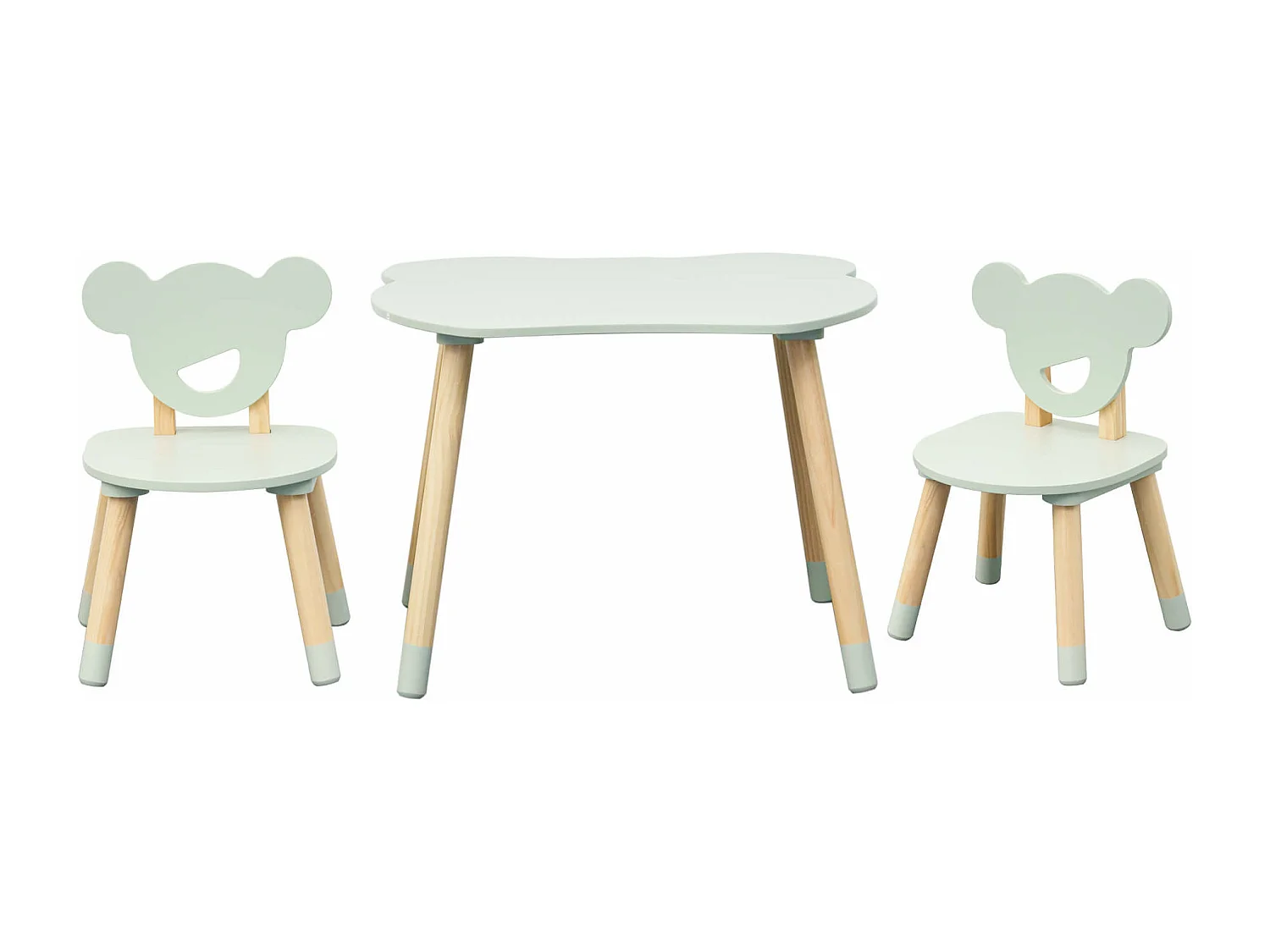 Tavolino e 2 Sedie per Bambini Rebecca Mobili Aniba 44x60x56 MDF Pino Verde Acqua Marrone SET 3 pezzi
