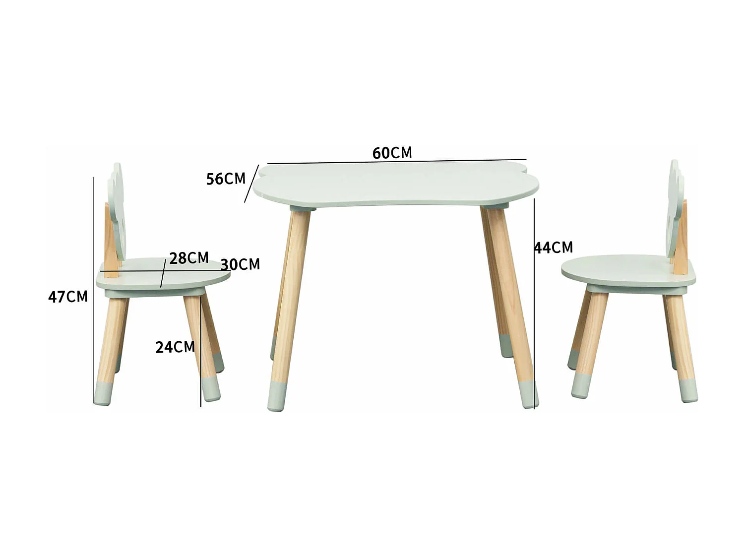 Table et 2 chaises pour enfants Aniba 44x60x56 MDF Pin Vert d'eau Marron ENSEMBLE 3 pcs