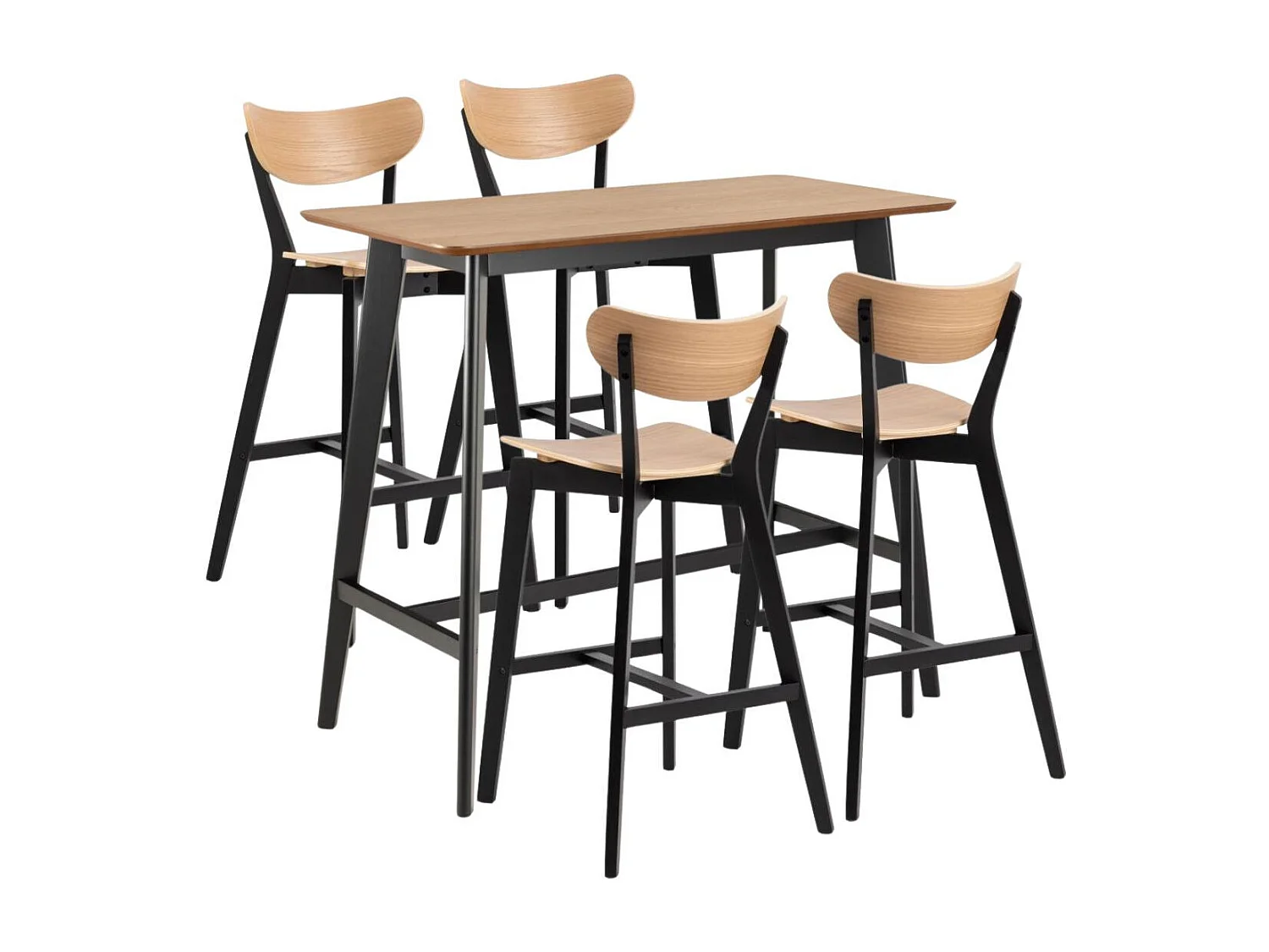 Table de bar et 4 tabourets de bar scandinaves en bois - LETA