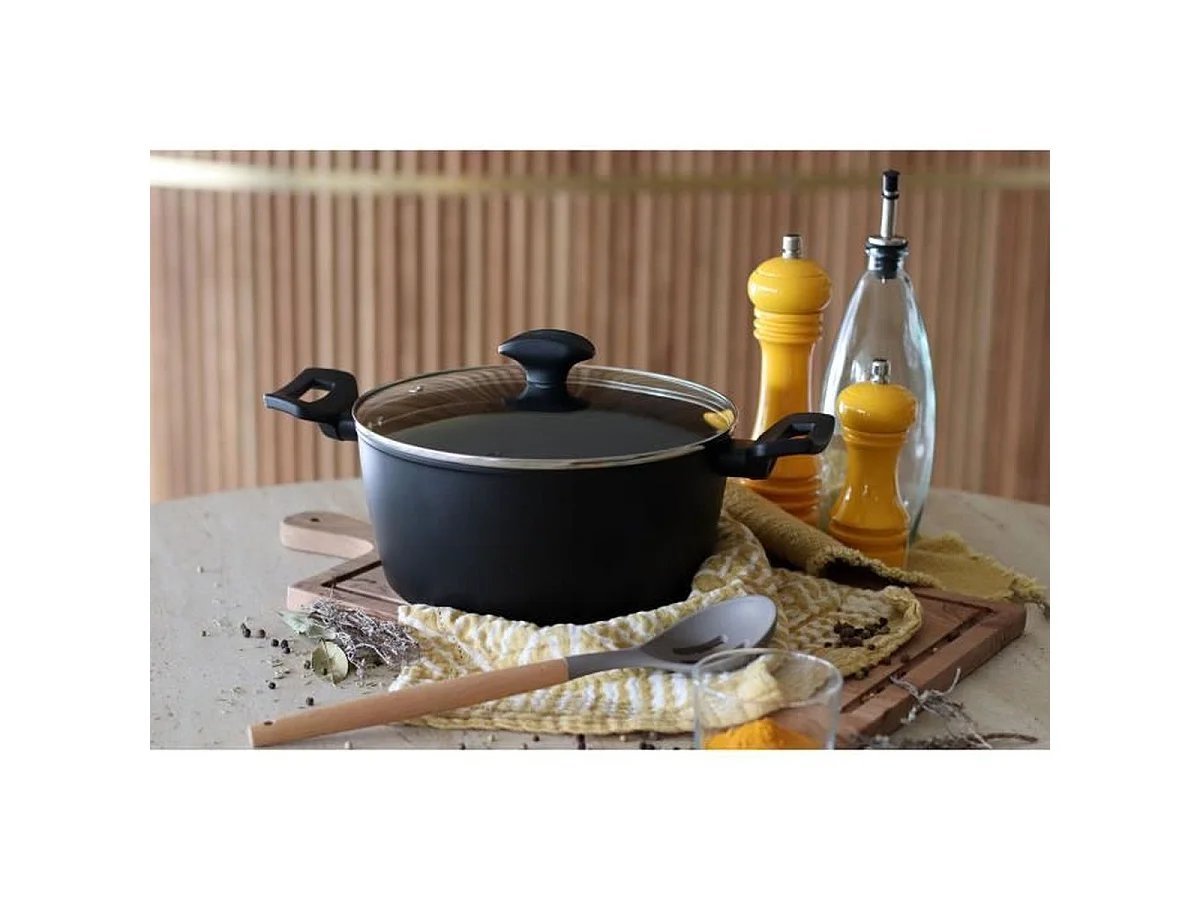 Menastyl - Faitout First 24cm En Aluminium Noir Induction Avec Couvercle