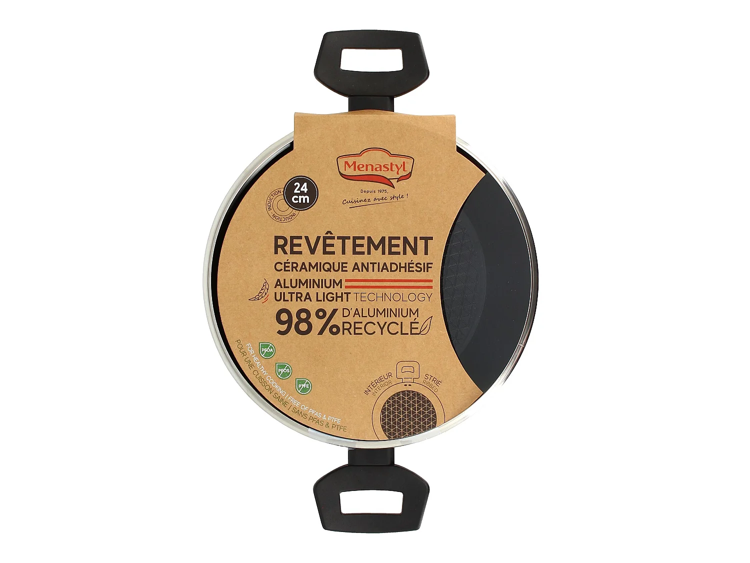 Menastyl - Faitout First 24cm En Aluminium Noir Induction Avec Couvercle