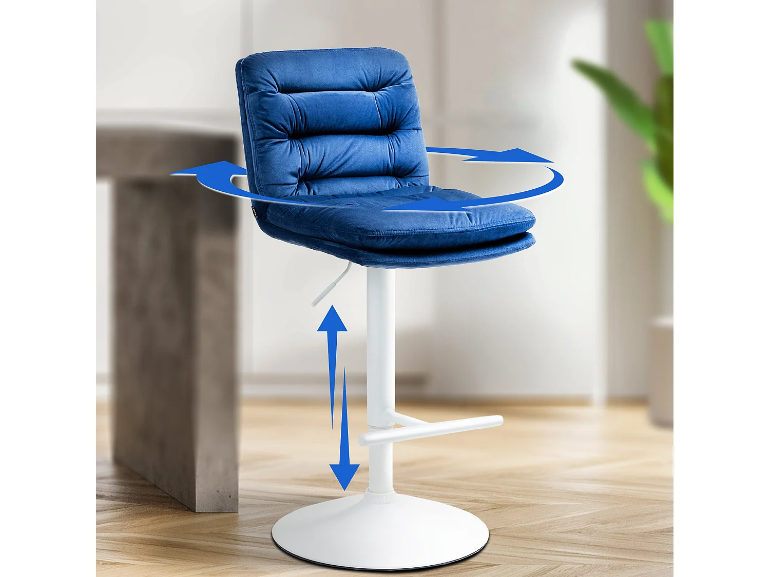 Lot de 2  Tabouret de bar - Velours & Blanc - Bleu - Damar
