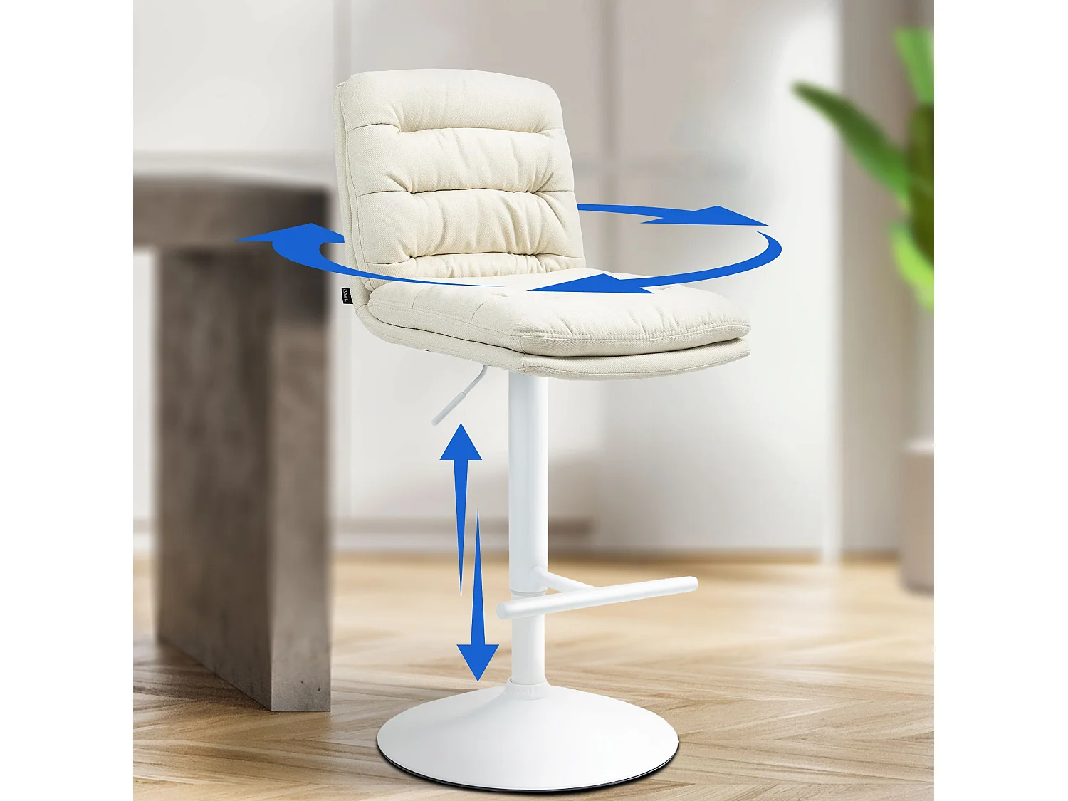 Lot de 2  Tabouret de bar - Tissu & Métal - Crème - Damar