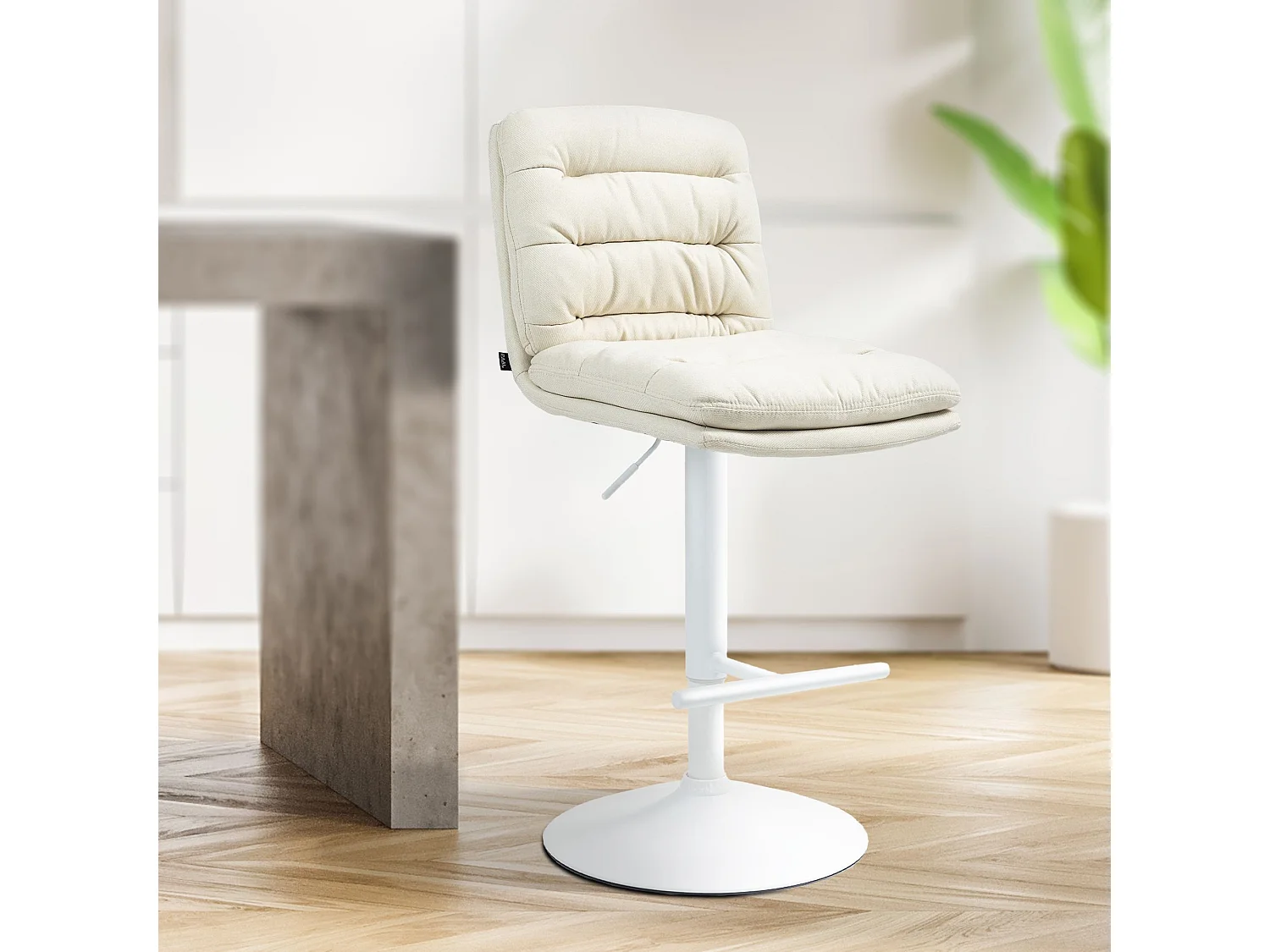 Lot de 2  Tabouret de bar - Tissu & Blanc - Crème - Damar