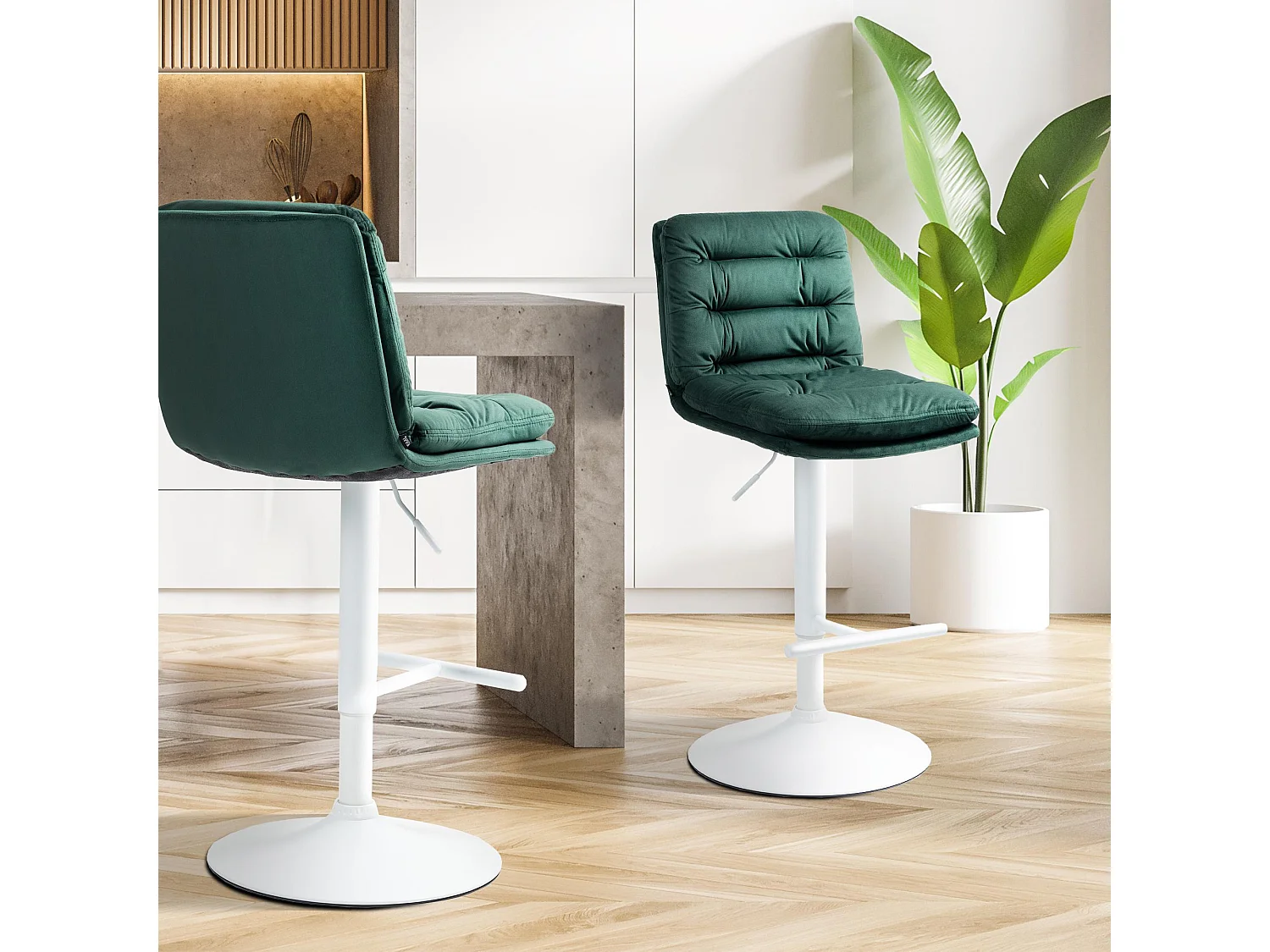 Tabouret de bar - Velours & Blanc - Vert - Damar