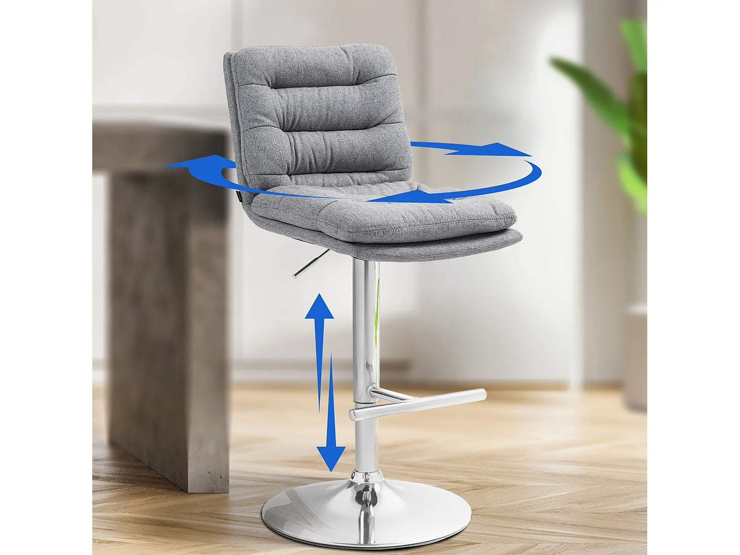 Tabouret de bar - Tissu & Métal - Gris - Damar