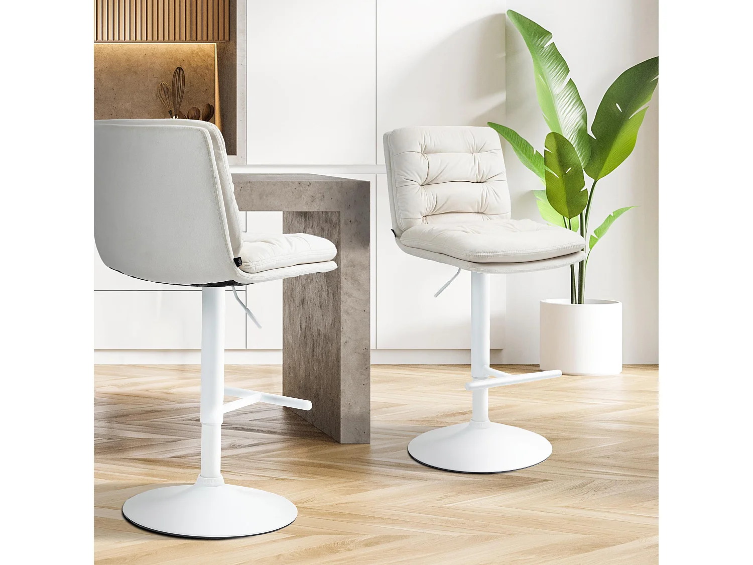 Tabouret de bar - Velours & Blanc - Crème - Damar