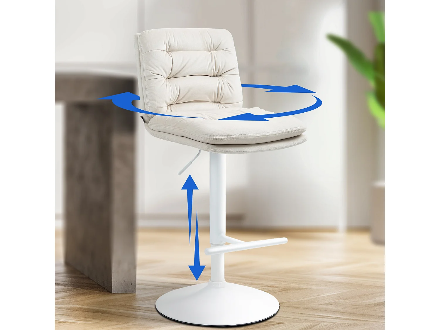 Tabouret de bar - Velours & Blanc - Crème - Damar