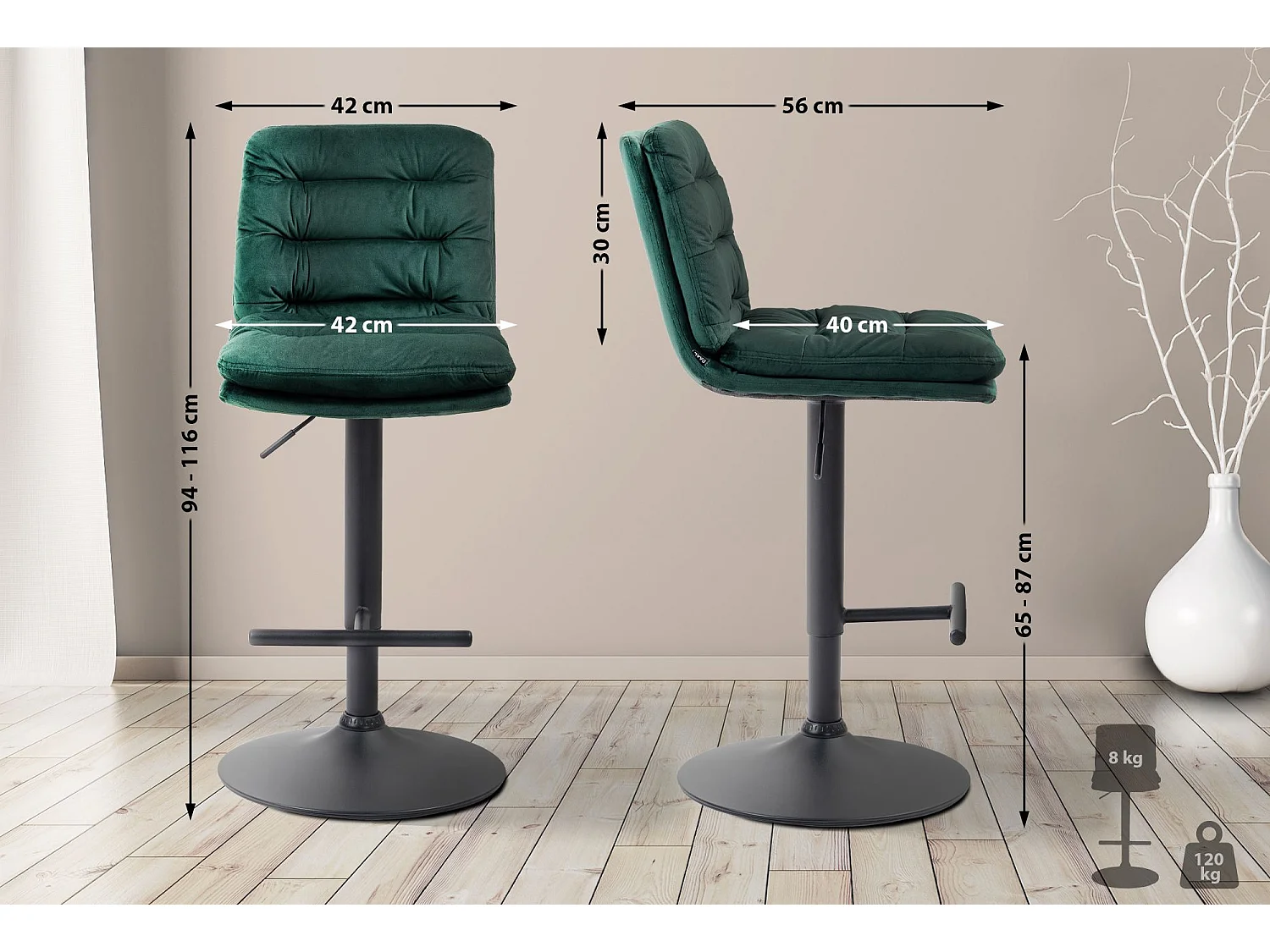 Tabouret de bar - Velours & Noir - Vert - Damar