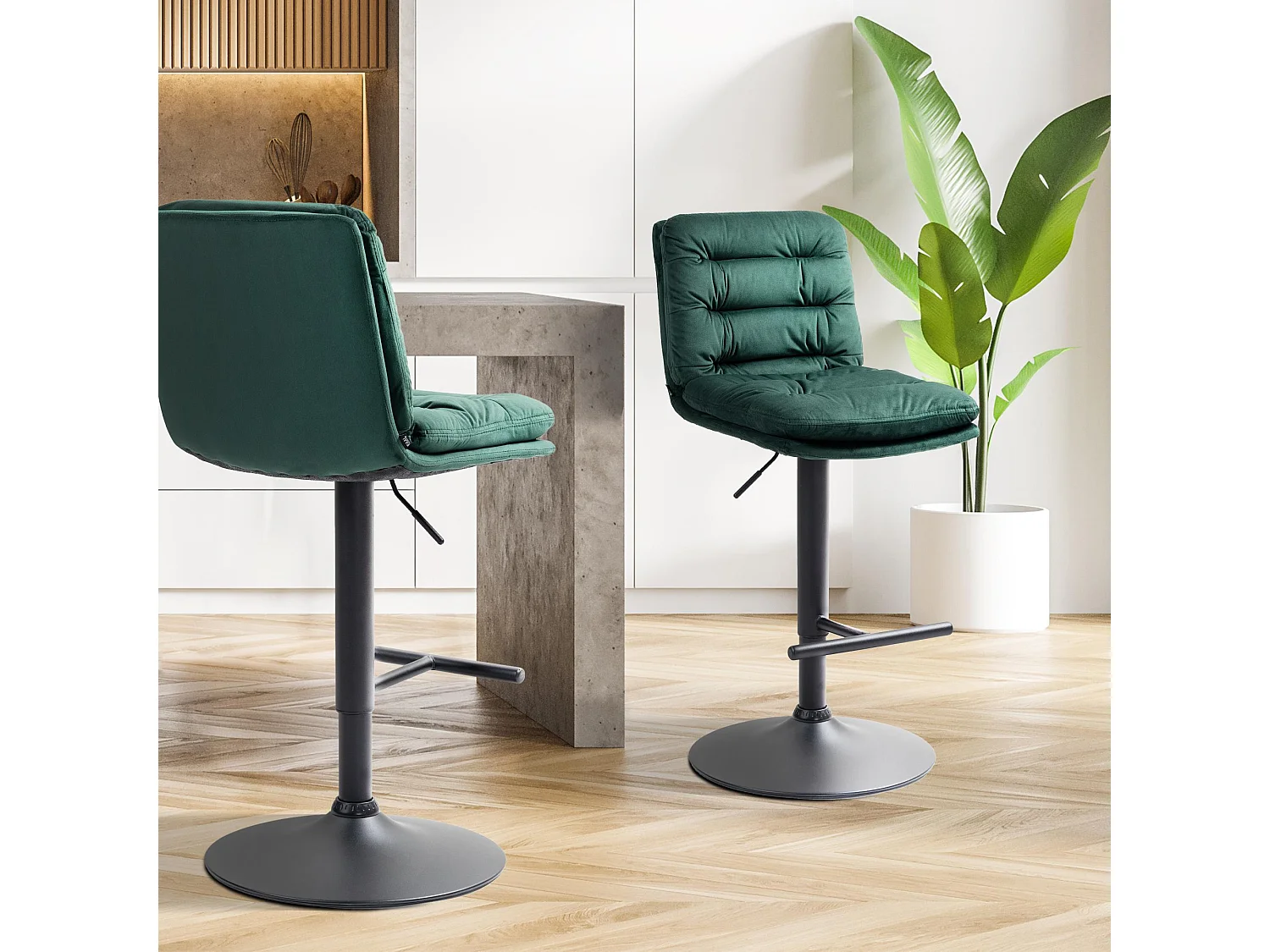 Tabouret de bar - Velours & Noir - Vert - Damar