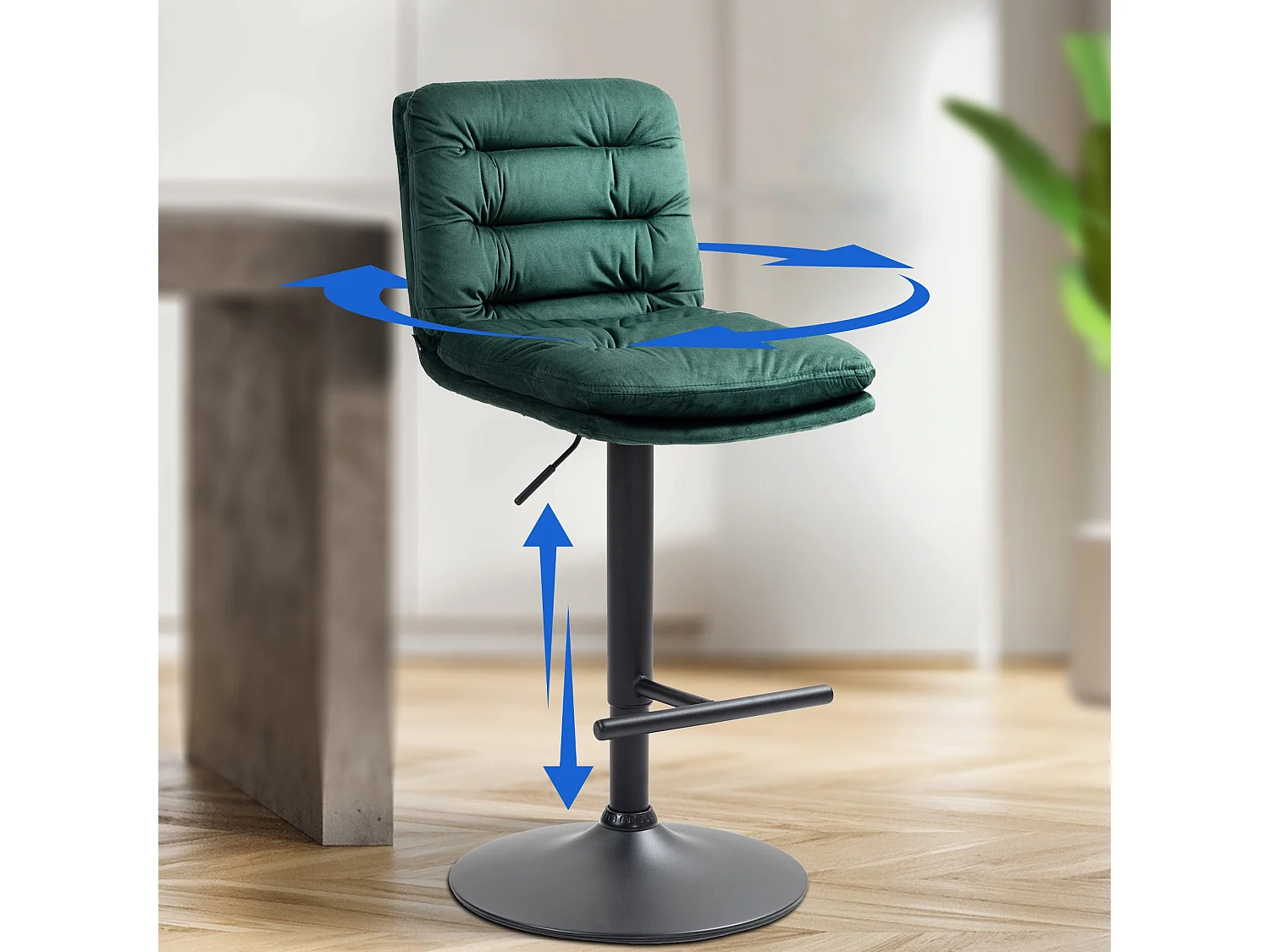 Tabouret de bar - Velours & Noir - Vert - Damar