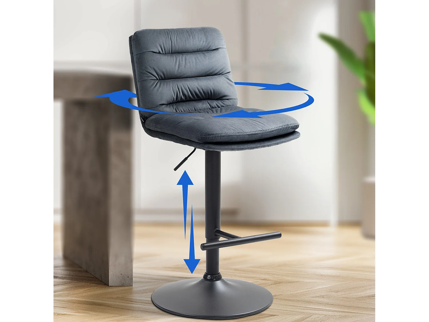 Lot de 2  Tabouret de bar - Velours & Noir - Gris foncé - Damar