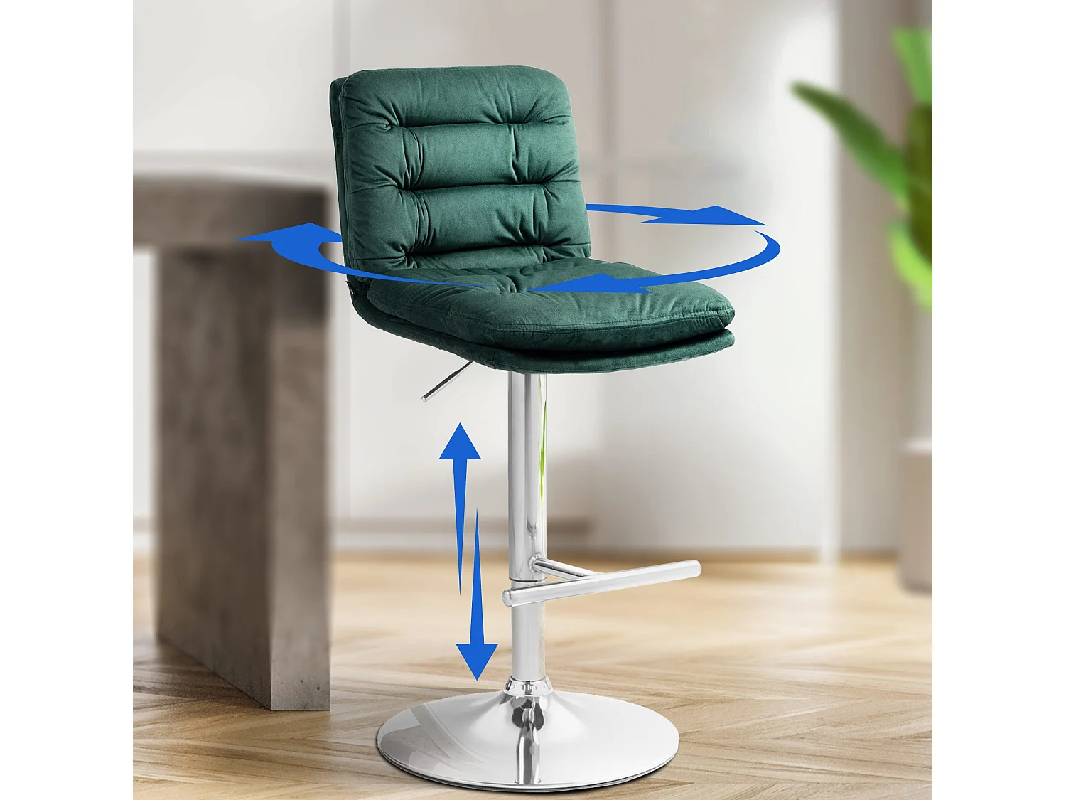 Tabouret de bar - Velours & Chrome - Vert - Damar