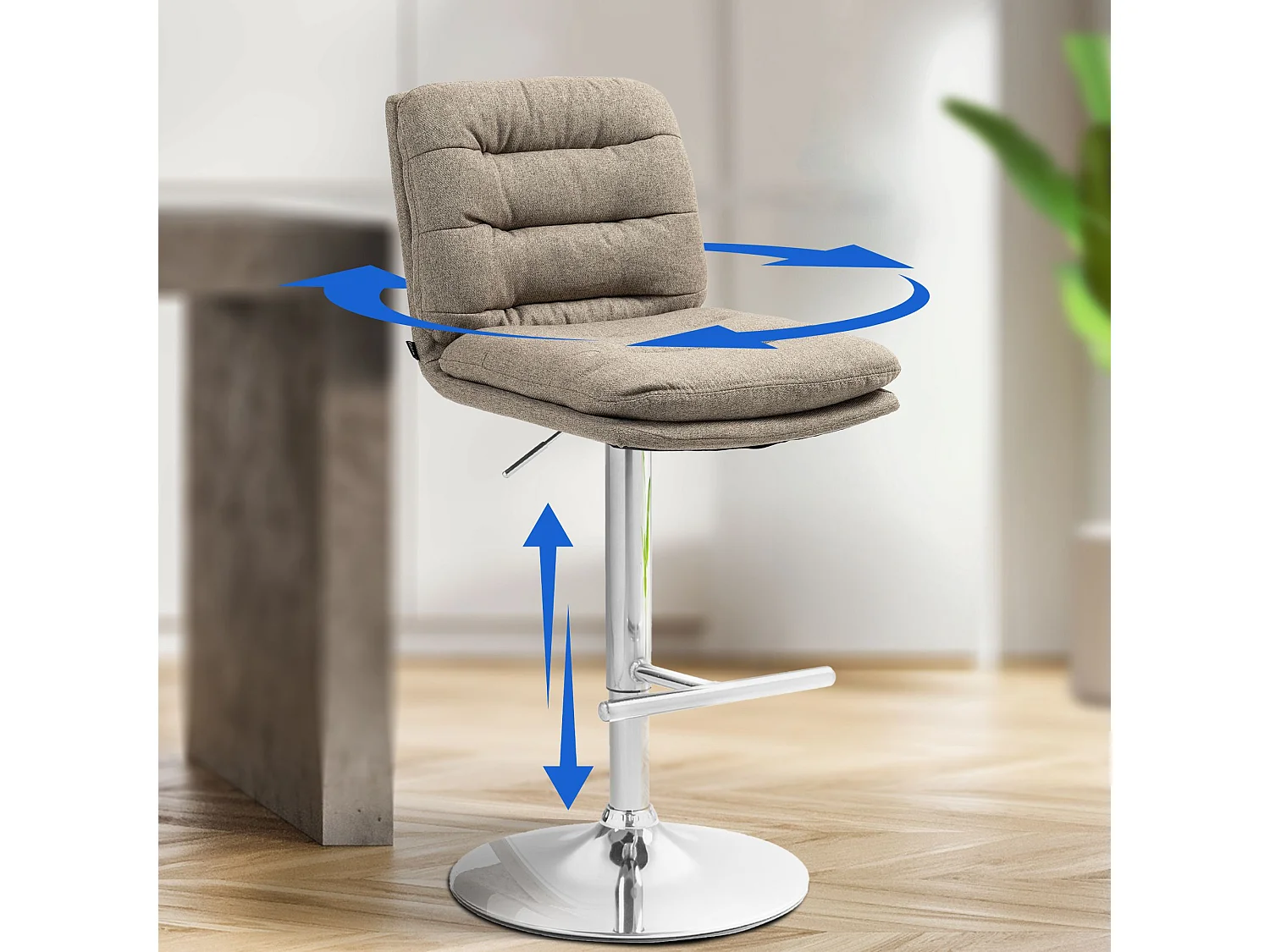 Tabouret de bar - Tissu & Métal - Taupe - Damar