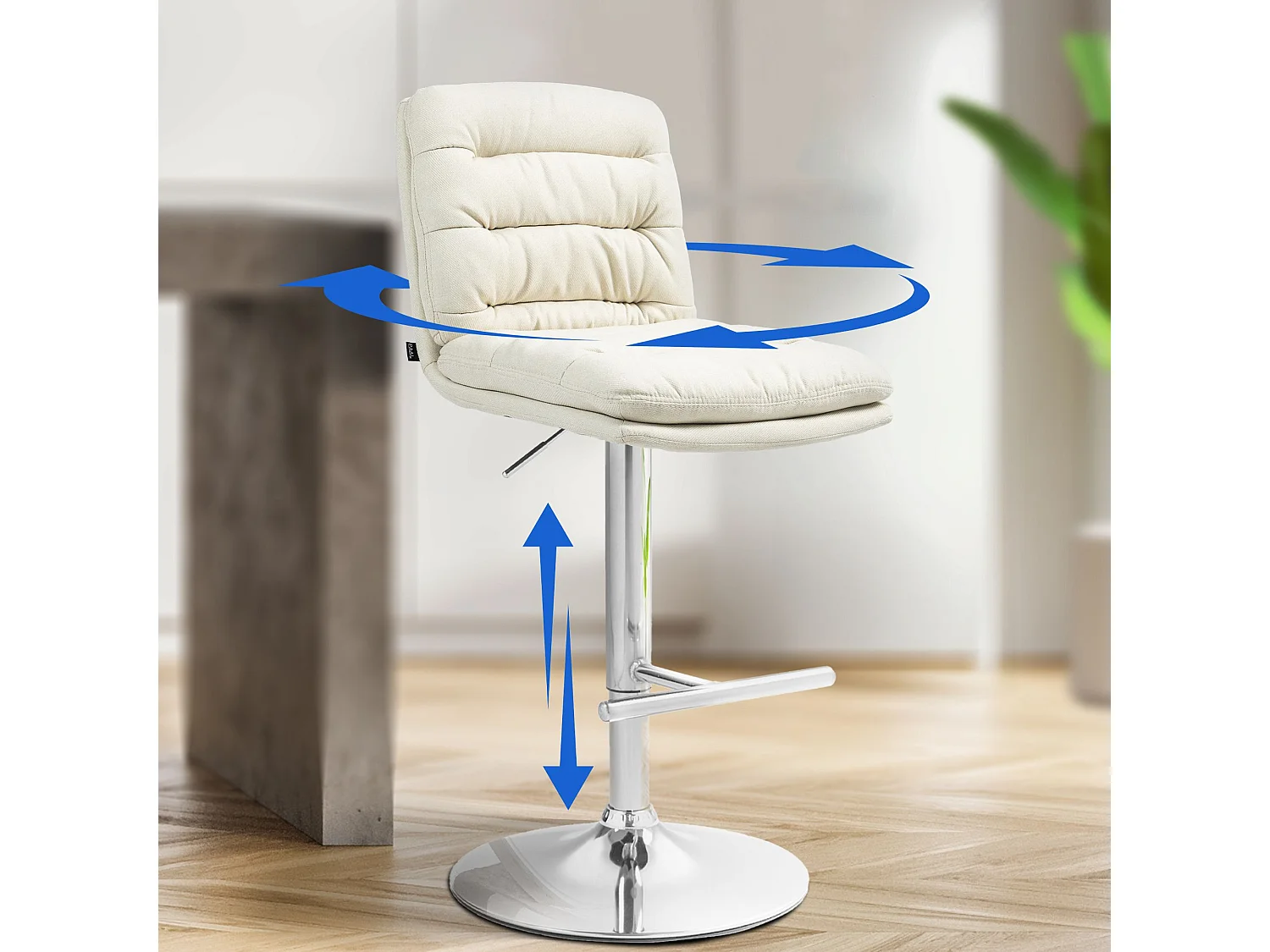 Lot de 2  Tabouret de bar - Tissu & Métal - Crème - Damar