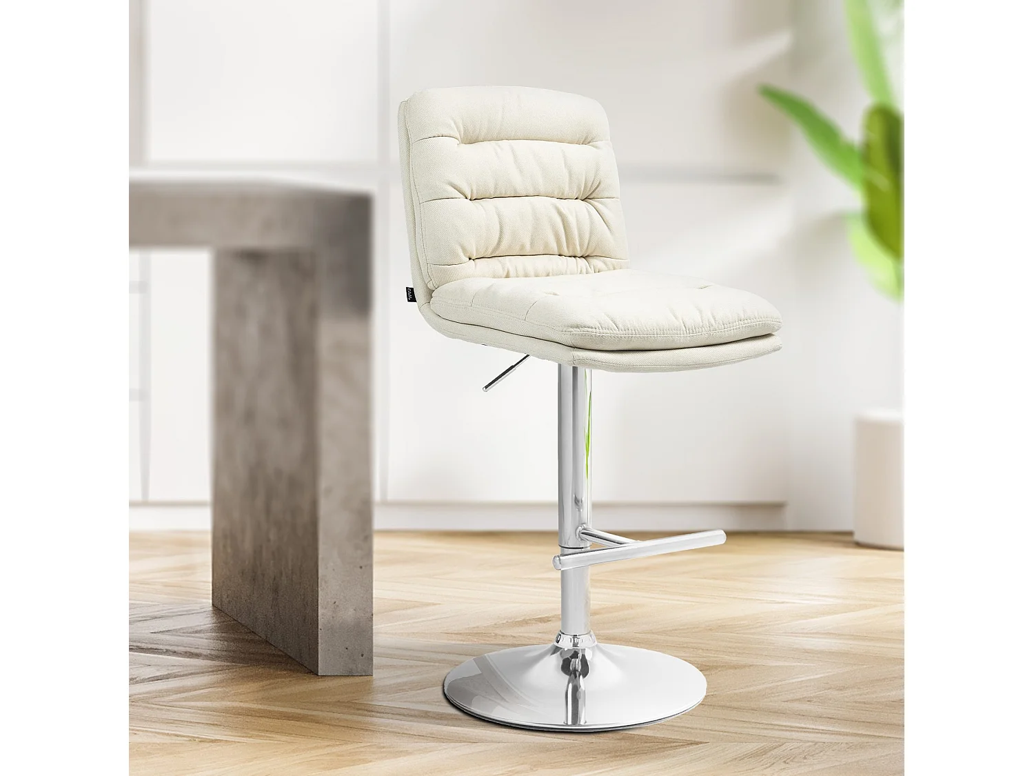 Lot de 2  Tabouret de bar - Tissu & Chrome - Crème - Damar