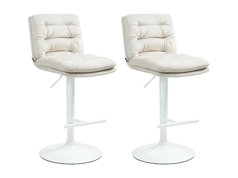 Lot de 2  Tabouret de bar - Velours & Blanc - Crème - Damar