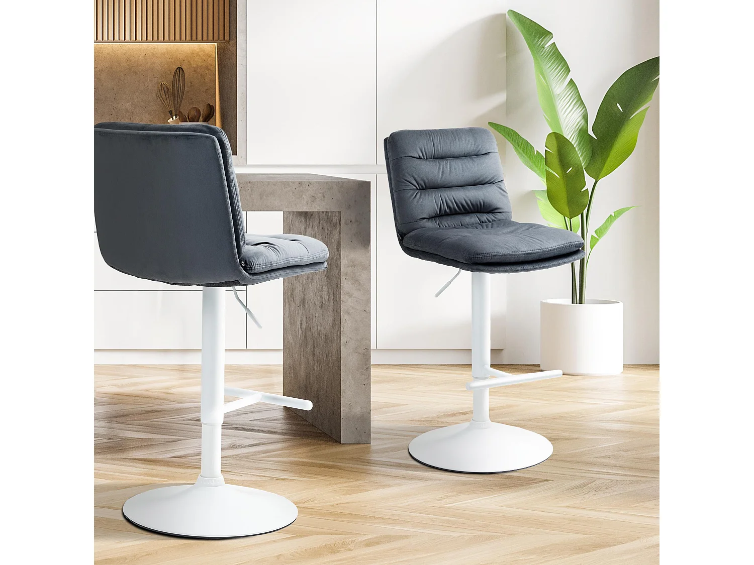 Tabouret de bar - Velours & Blanc - Gris foncé - Damar
