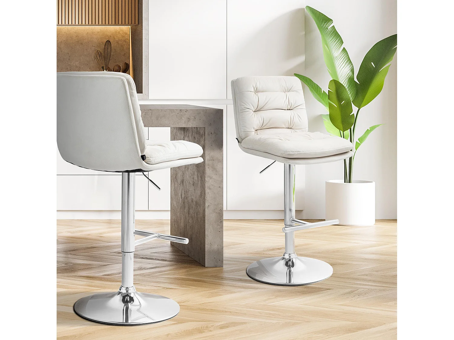 Tabouret de bar - Velours & Chrome - Crème - Damar