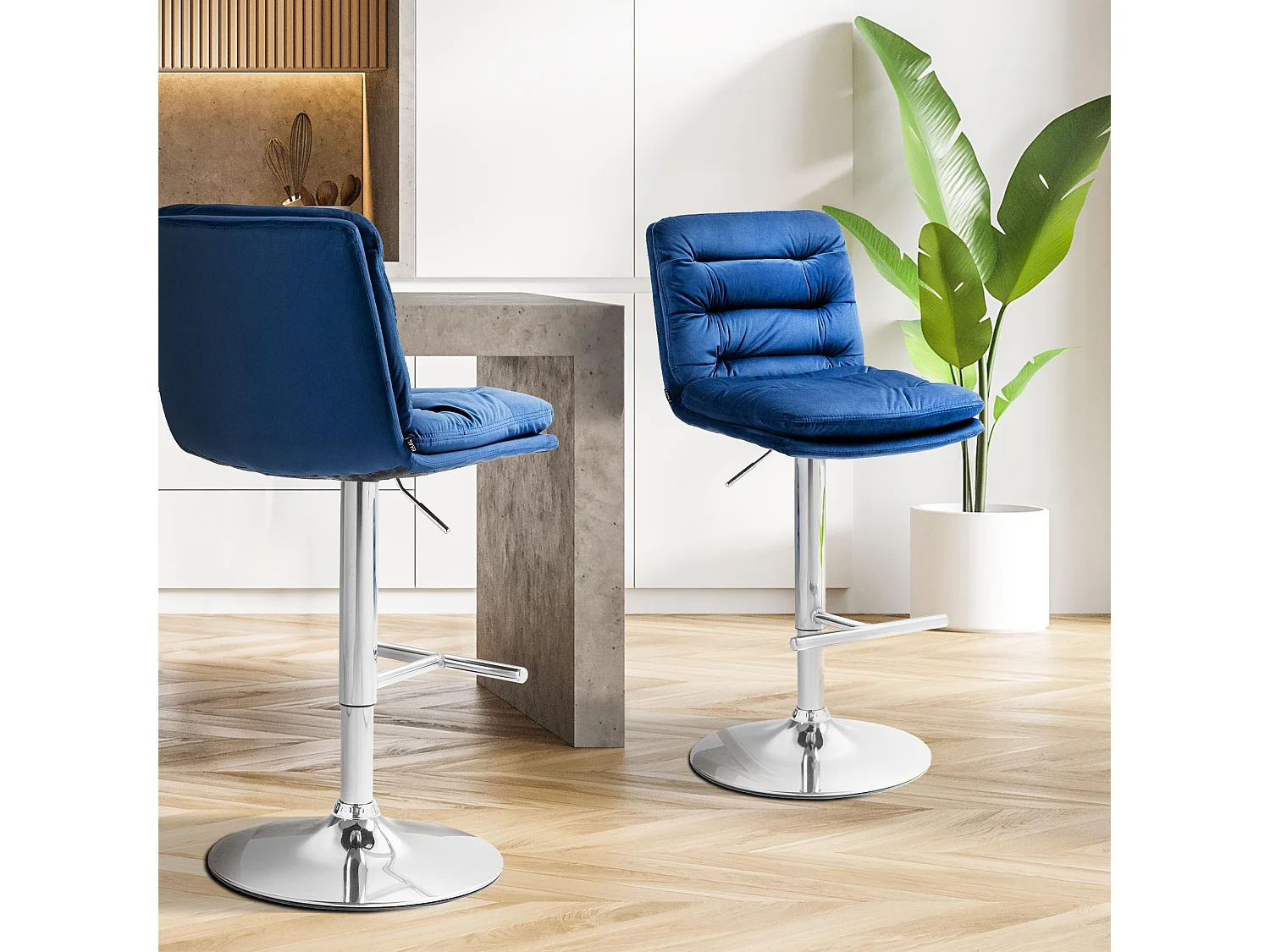 Tabouret de bar - Velours & Chrome - Bleu - Damar