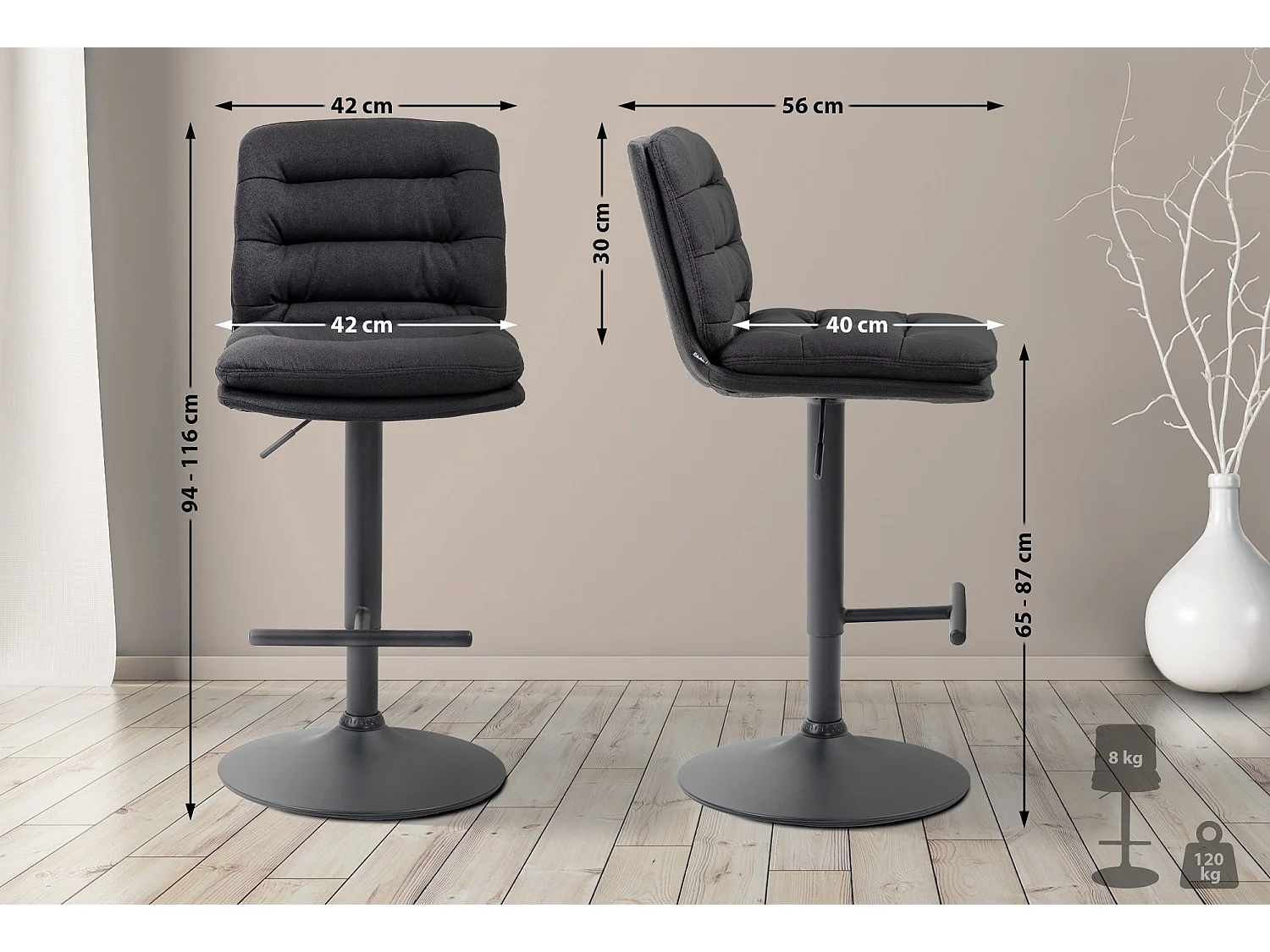 Tabouret de bar - Tissu & Métal - Noir - Damar