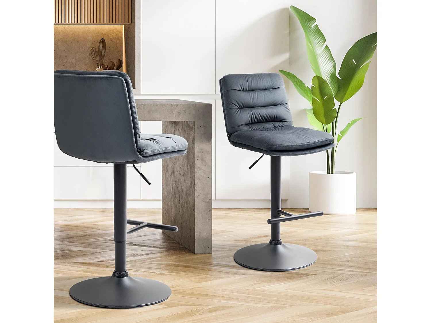 Tabouret de bar - Velours & Noir - Gris foncé - Damar