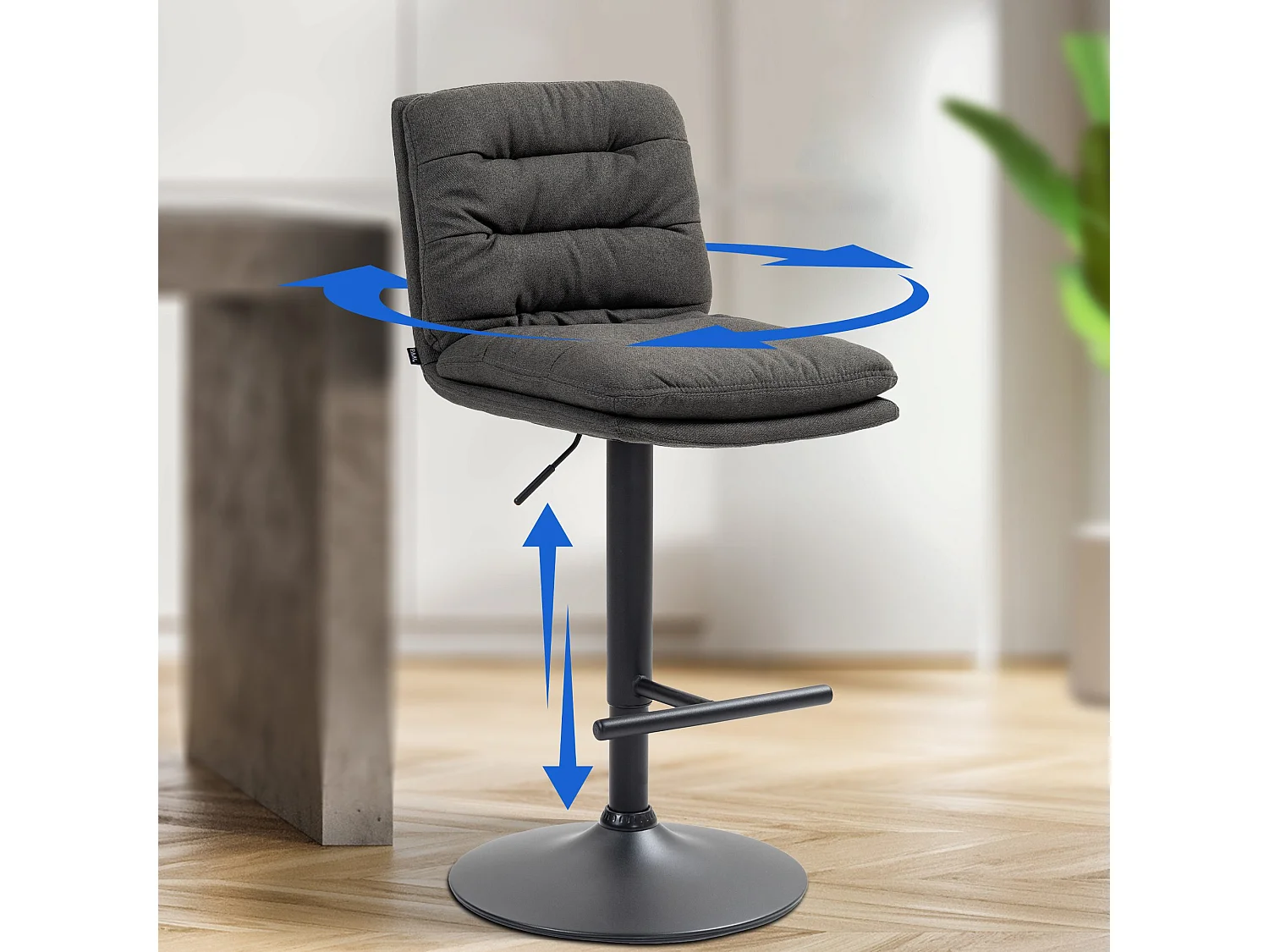 Lot de 2  Tabouret de bar - Tissu & Métal - Gris foncé - Damar