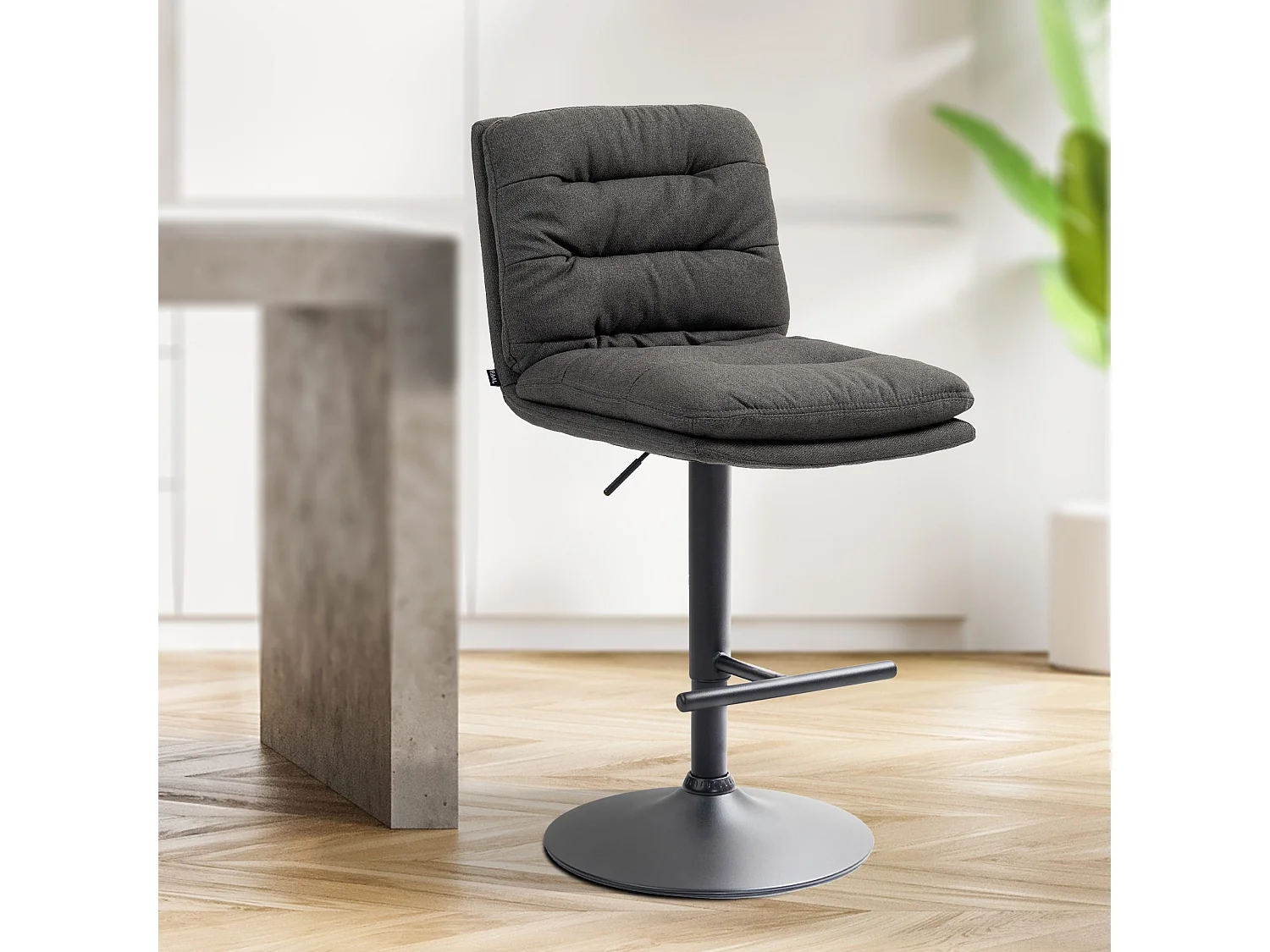 Lot de 2  Tabouret de bar - Tissu & Noir - Gris foncé - Damar