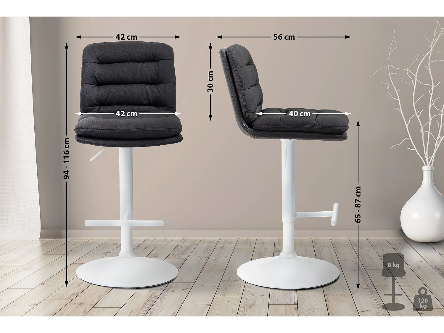 Tabouret de bar - Tissu & Métal - Noir - Damar