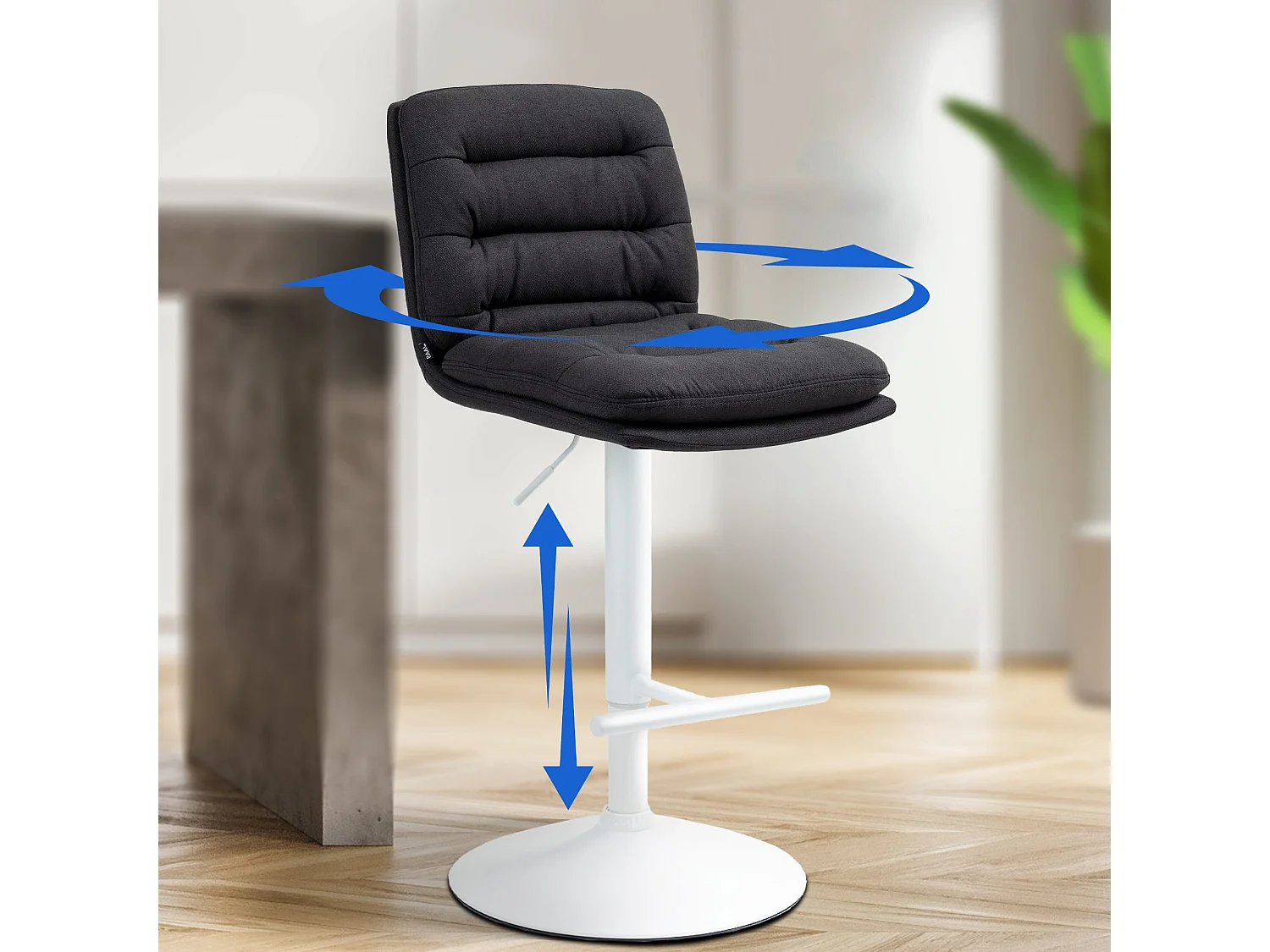 Tabouret de bar - Tissu & Métal - Noir - Damar