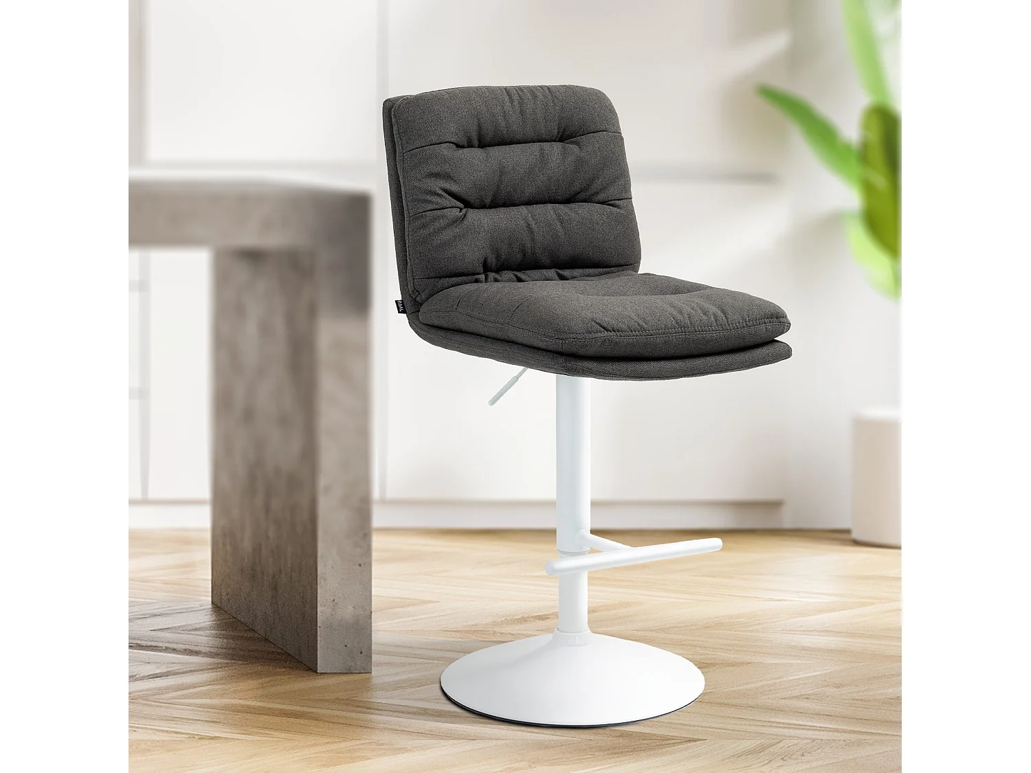 Lot de 2  Tabouret de bar - Tissu & Blanc - Gris foncé - Damar