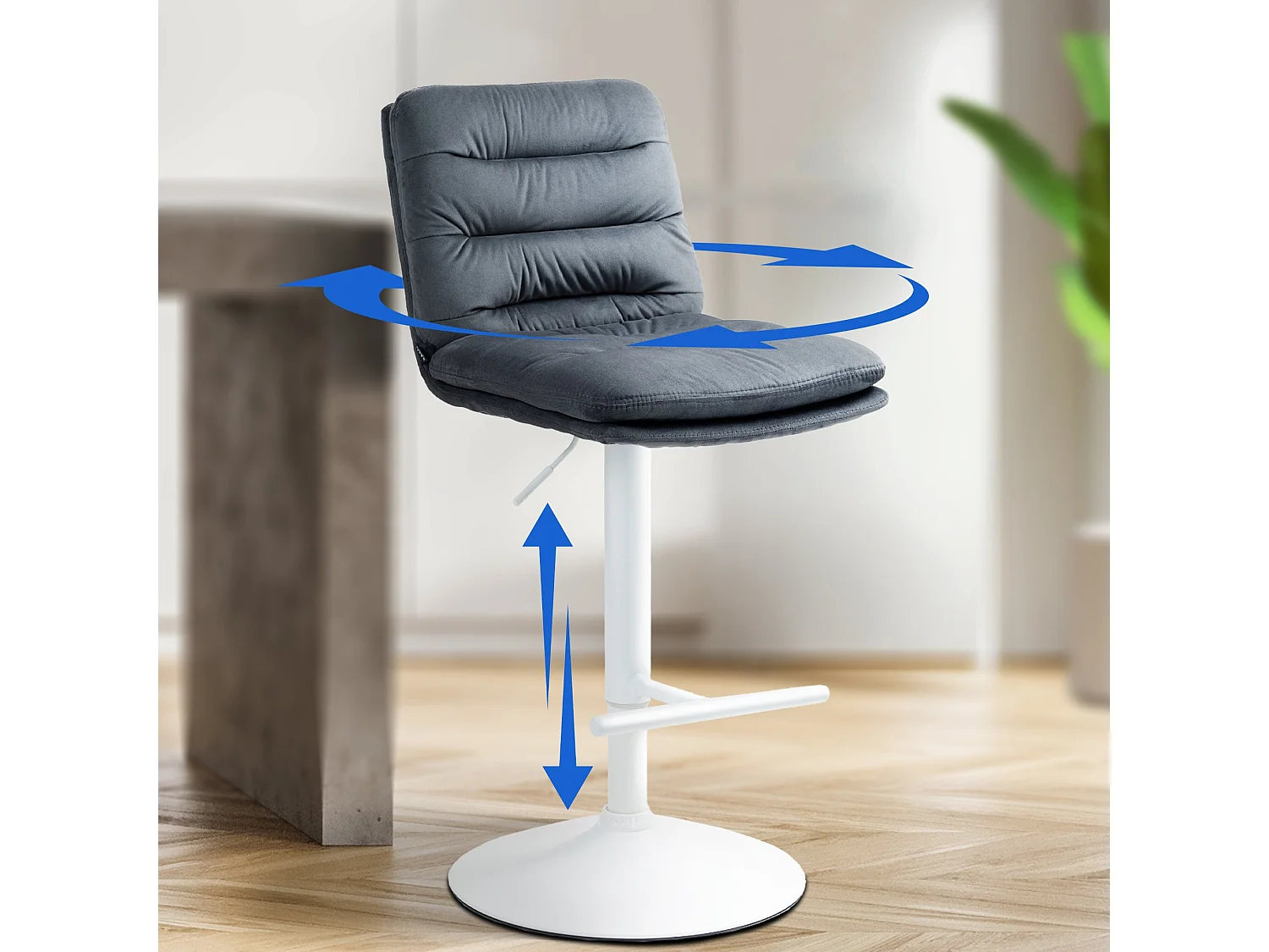 Lot de 2  Tabouret de bar - Velours & Blanc - Gris foncé - Damar