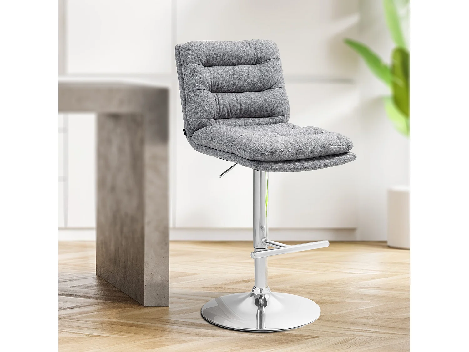 Lot de 2  Tabouret de bar - Tissu & Chrome - Gris - Damar