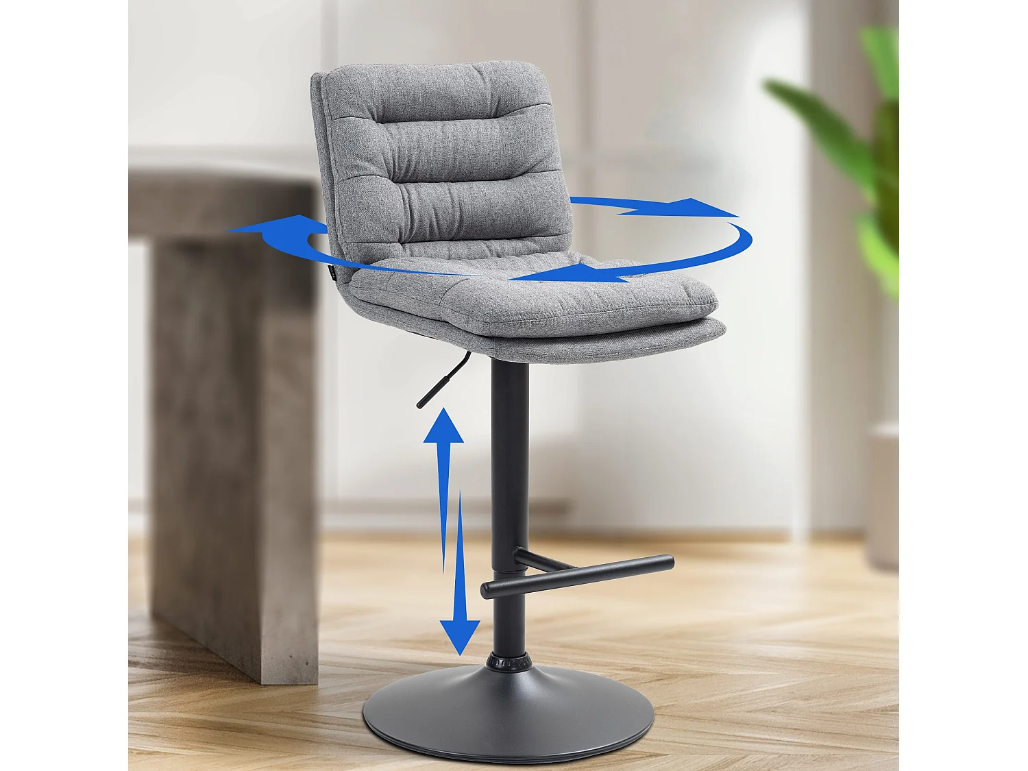 Lot de 2  Tabouret de bar - Tissu & Métal - Gris - Damar