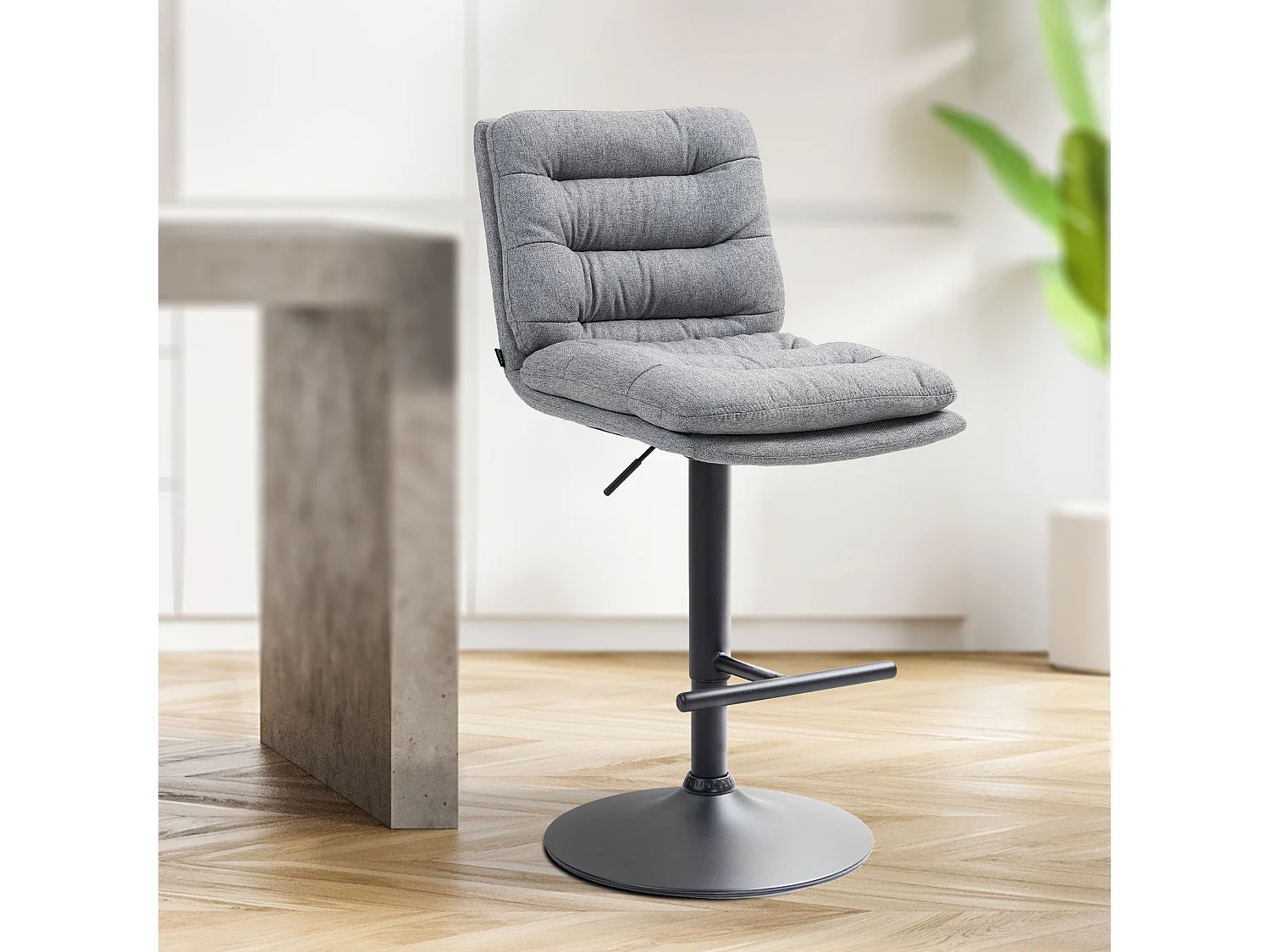 Lot de 2  Tabouret de bar - Tissu & Noir - Gris - Damar