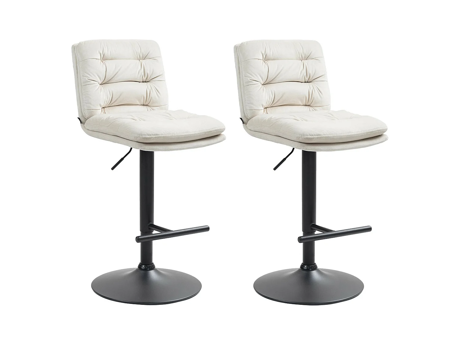Lot de 2  Tabouret de bar - Velours & Noir - Crème - Damar