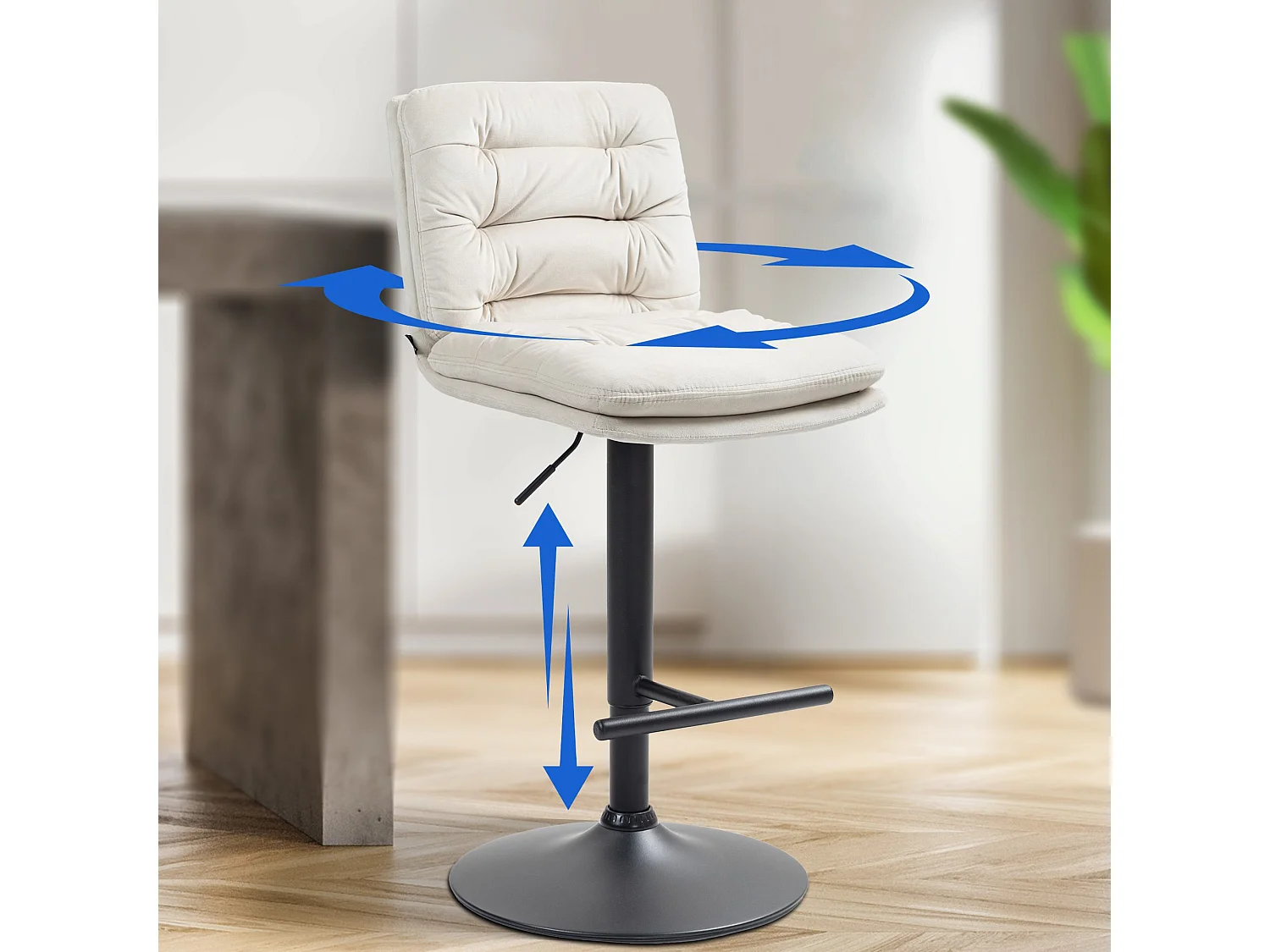 Lot de 2  Tabouret de bar - Velours & Noir - Crème - Damar