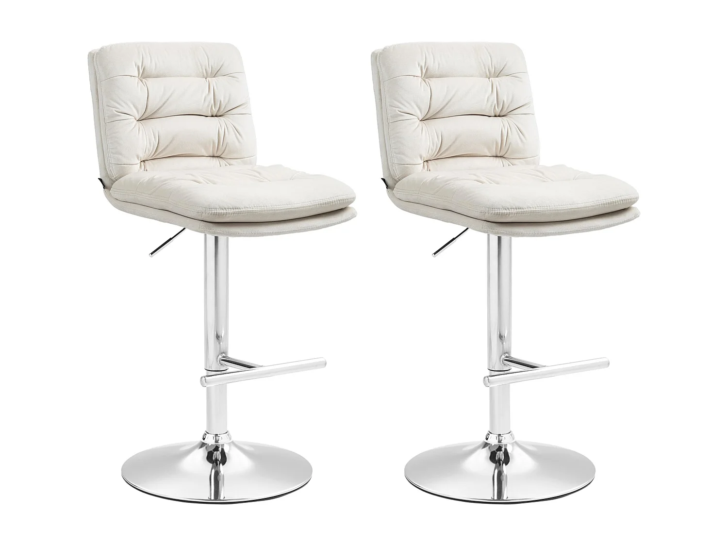 Lot de 2  Tabouret de bar - Velours & Chrome - Crème - Damar