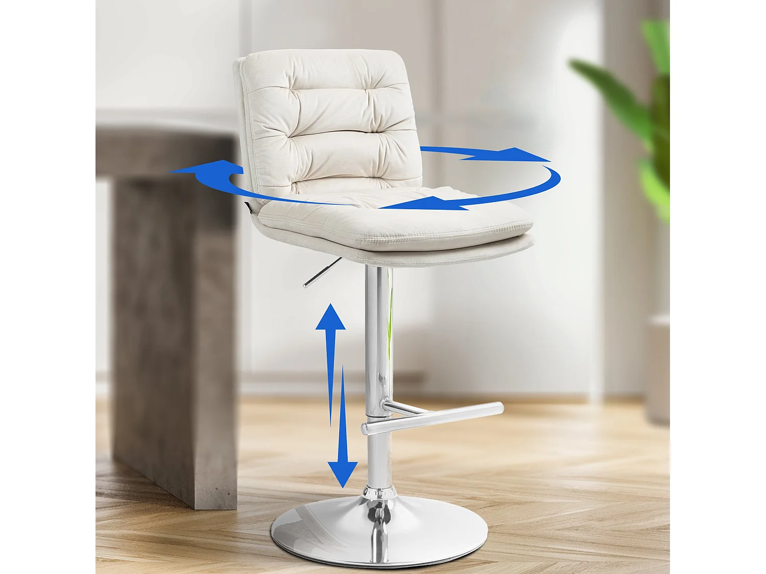 Lot de 2  Tabouret de bar - Velours & Chrome - Crème - Damar