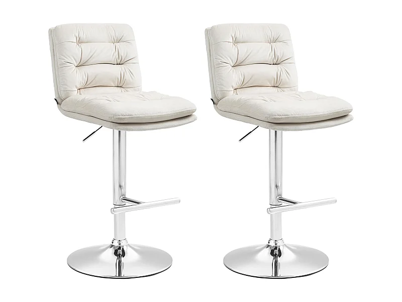 Lot de 2  Tabouret de bar - Velours & Chrome - Crème - Damar