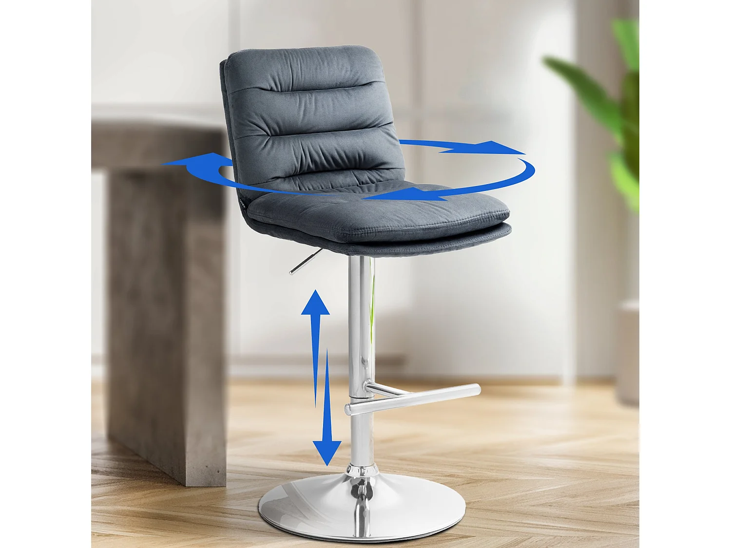 Tabouret de bar - Velours & Chrome - Gris foncé - Damar