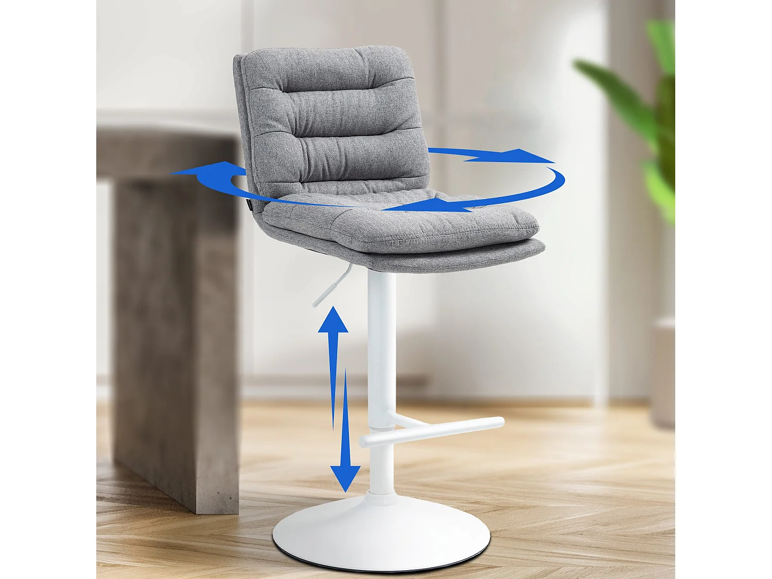 Lot de 2  Tabouret de bar - Tissu & Métal - Gris - Damar