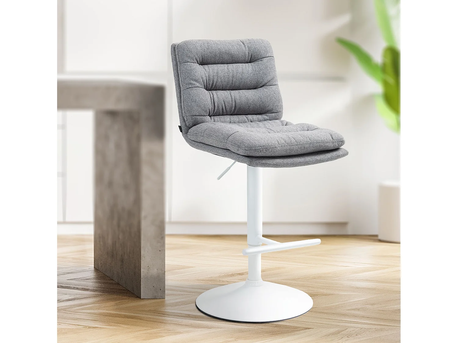 Lot de 2  Tabouret de bar - Tissu & Blanc - Gris - Damar
